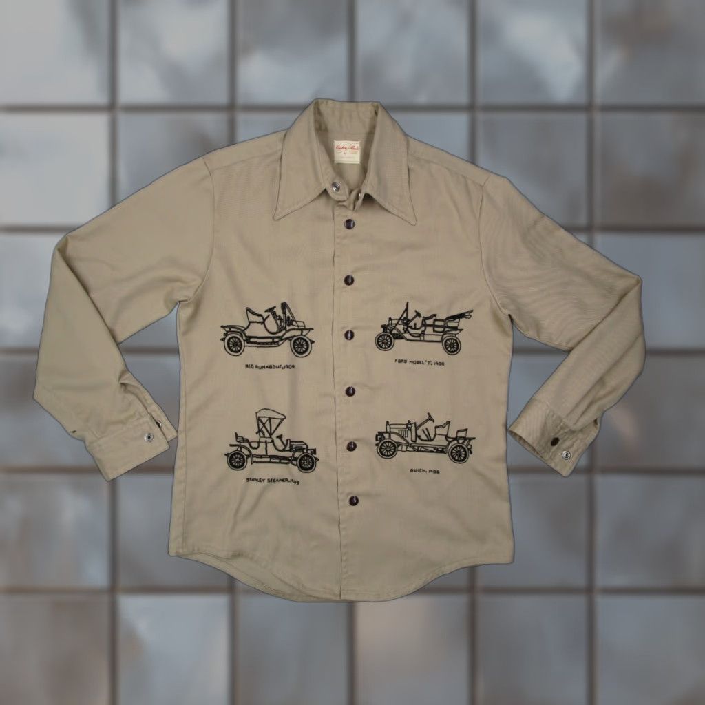 Vintage VINTAGE Antique Cars Embroidered Shirt Men Medium Beige Snap Front Long Sleeve Cotton Mens Size US M / EU 48-50 / 2 - 1 Thumbnail