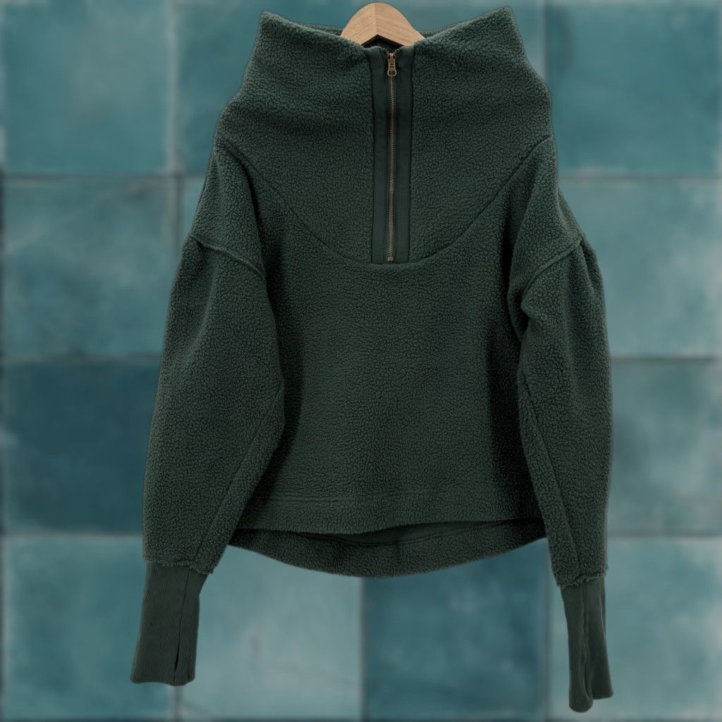 Free People Poppy Pullover Fleece Womens XL Forest Pine Green 1/4 Zip Outdoors