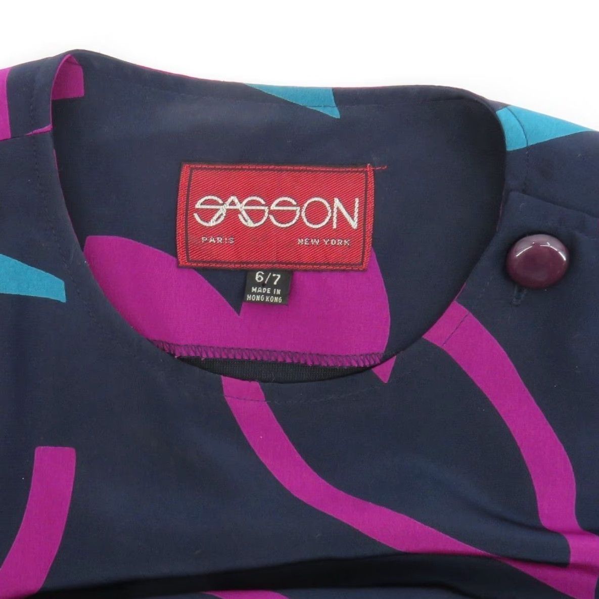 Vintage VINTAGE Sasson Women 6 Blue Purple Abstract Floral Long Sleeve Shirt Dress Padded Buttons Regular Size 6 Women Fall Spring Summer Winter Midi Dress Size M / US 6-8 / IT 42-44 - 7 Thumbnail