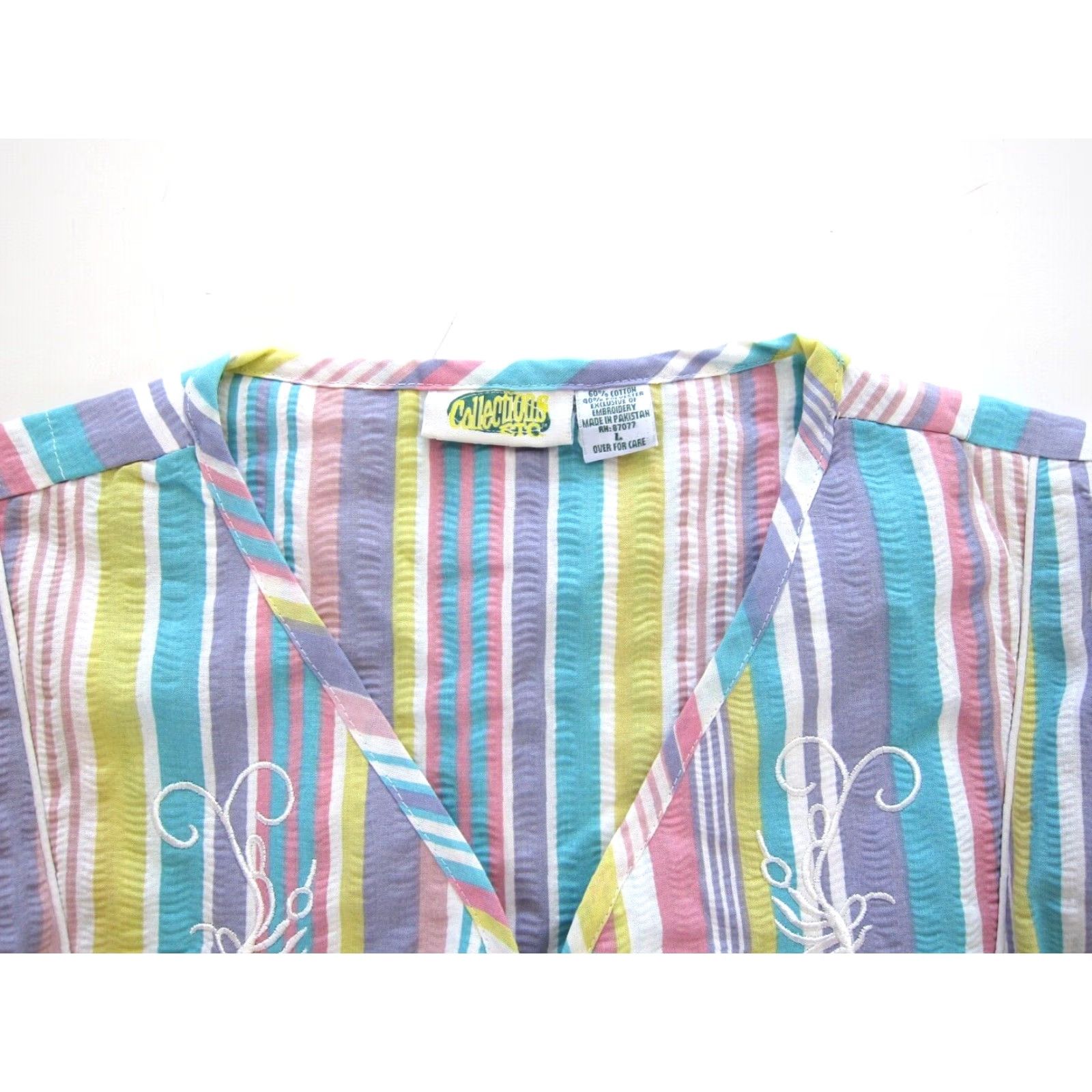 Vintage VINTAGE Collections Etc Maxi Dress Shirt Dress Kaftan Pink Yellow Stripe Cotton Zip Pocket Long Large Women Size L / US 10 / IT 46 - 3 Thumbnail