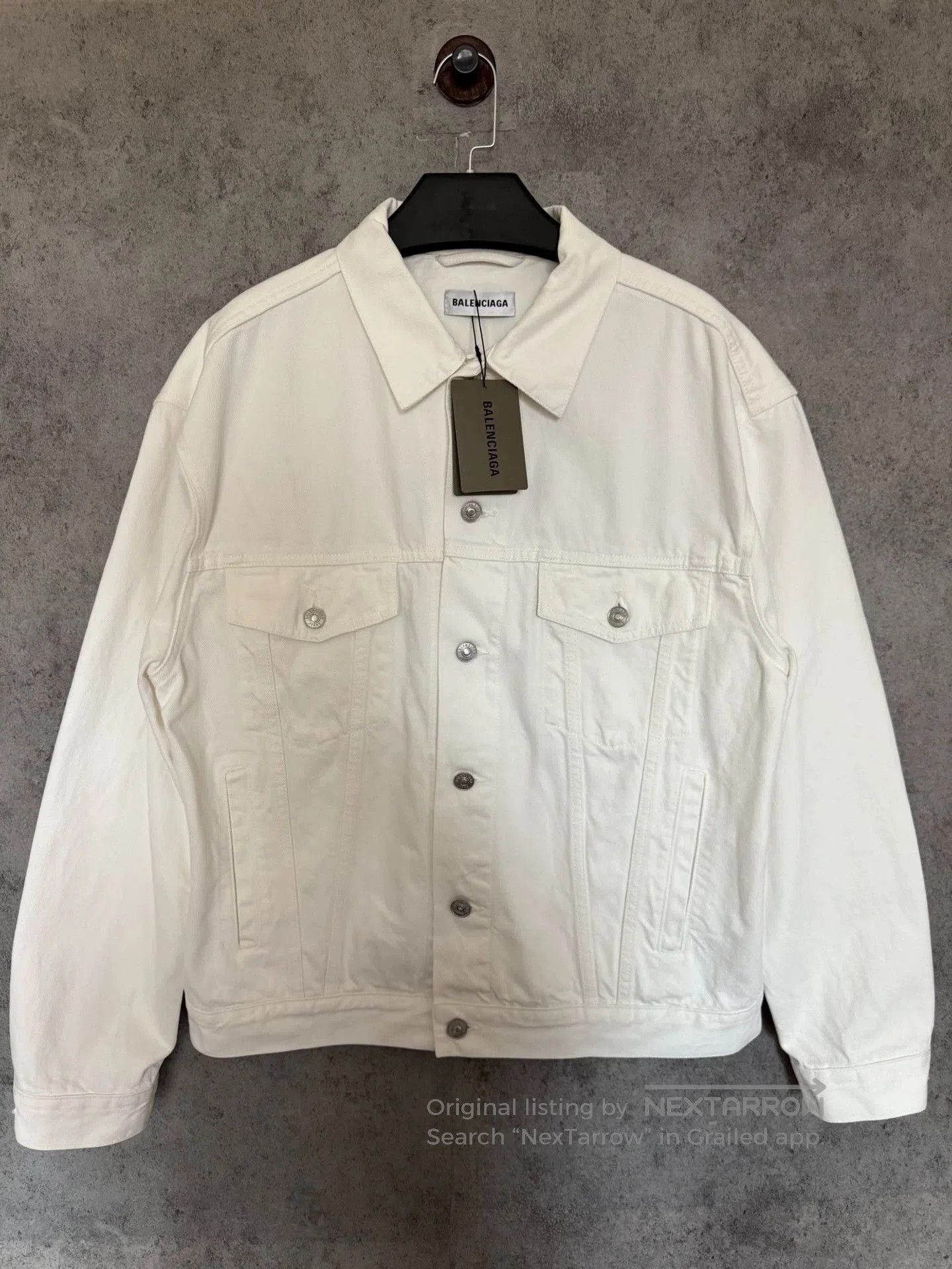 Balenciaga White Denim Jacket with Logo.