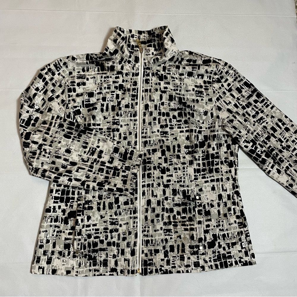Chicos Zenergy By Chico's Black White Grey Brick Pattern Jacket Si Size L / US 10 / IT 46 - 5 Thumbnail