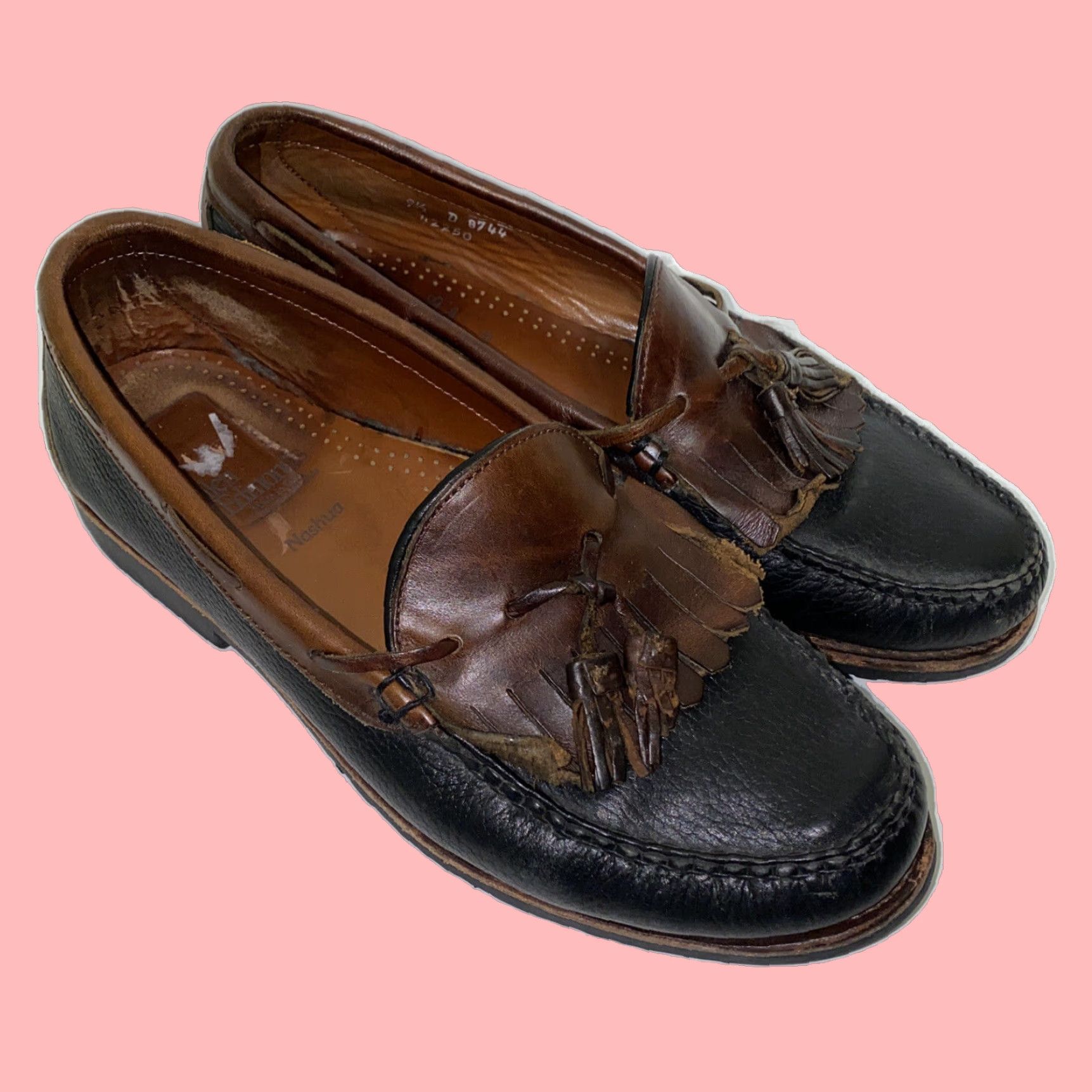 Vintage Allen Edmonds Nashua Leather Dress Shoes Mens Black/brown Size 9.5D