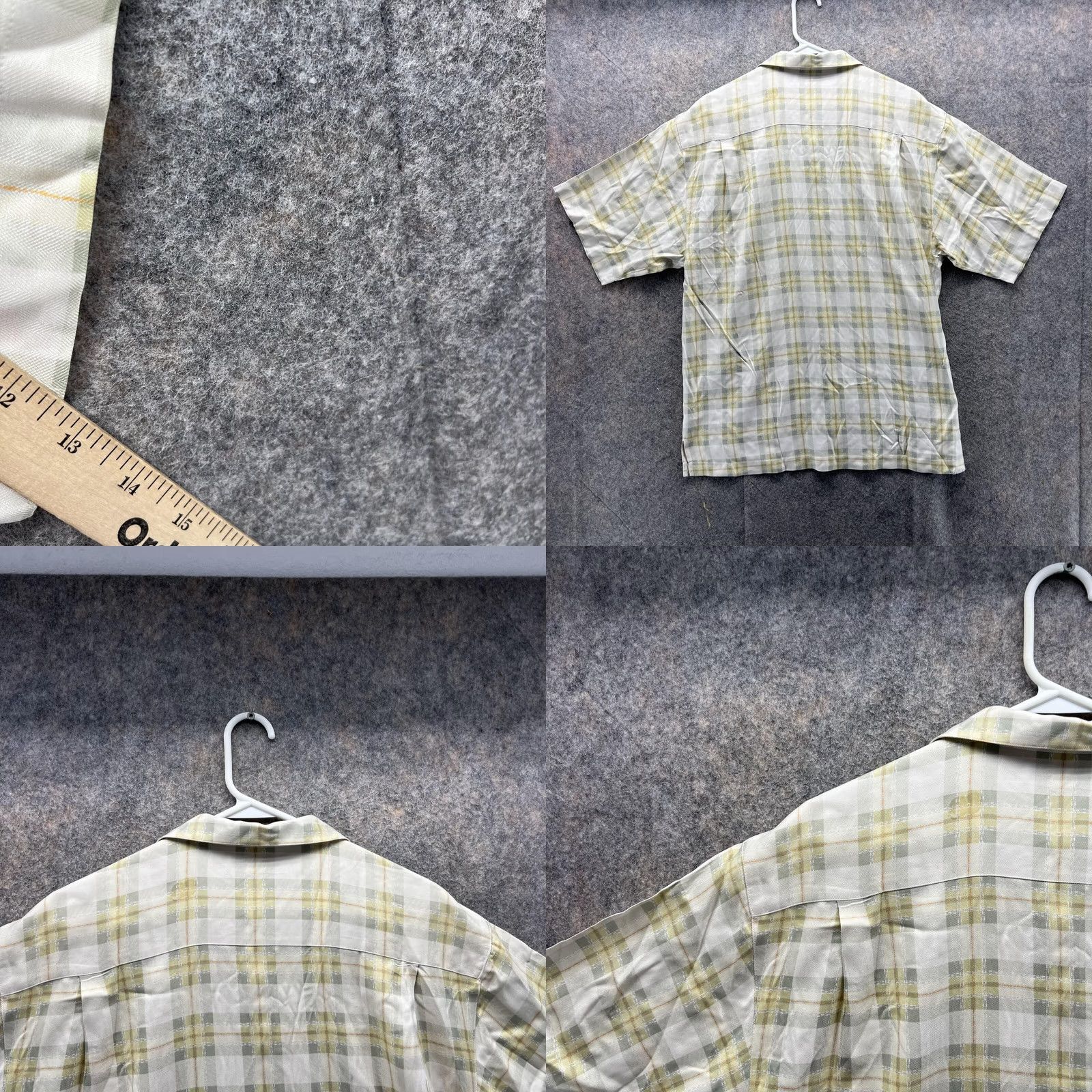 Tommy Bahama Tommy Bahama Shirt Men M Beige Silk Button-Up Check Vtg Preppy Glen-Style Short Sleeve, Regular Fit, 46 Chest, Button-Down Collar, All Seasons, China Size US M / EU 48-50 / 2 - 8 Thumbnail