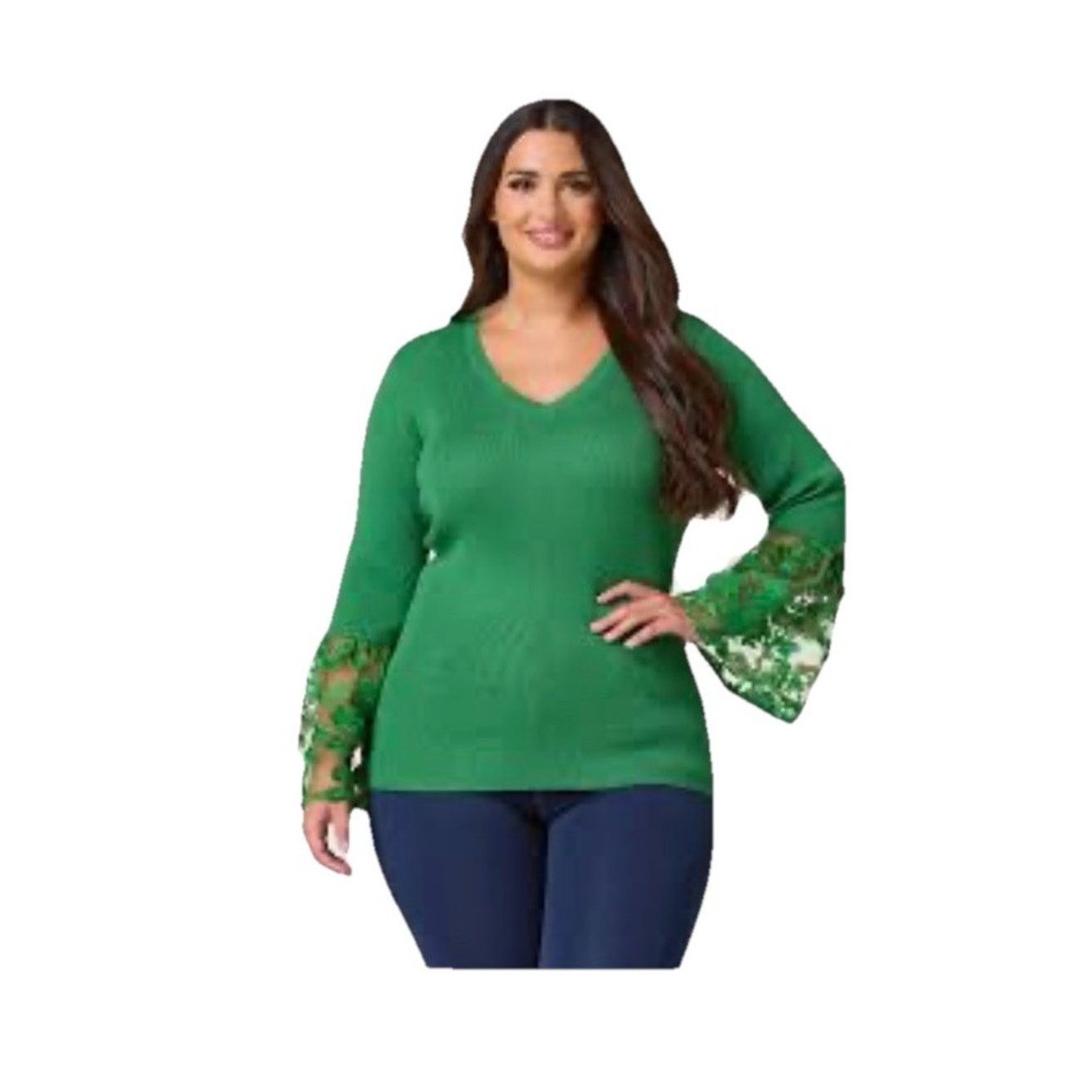Other Cato Ribbed Knit V-Neck Trumpet Lace Elegant Classy Sweater Size XL / US 12-14 / IT 48-50 - 1 Thumbnail