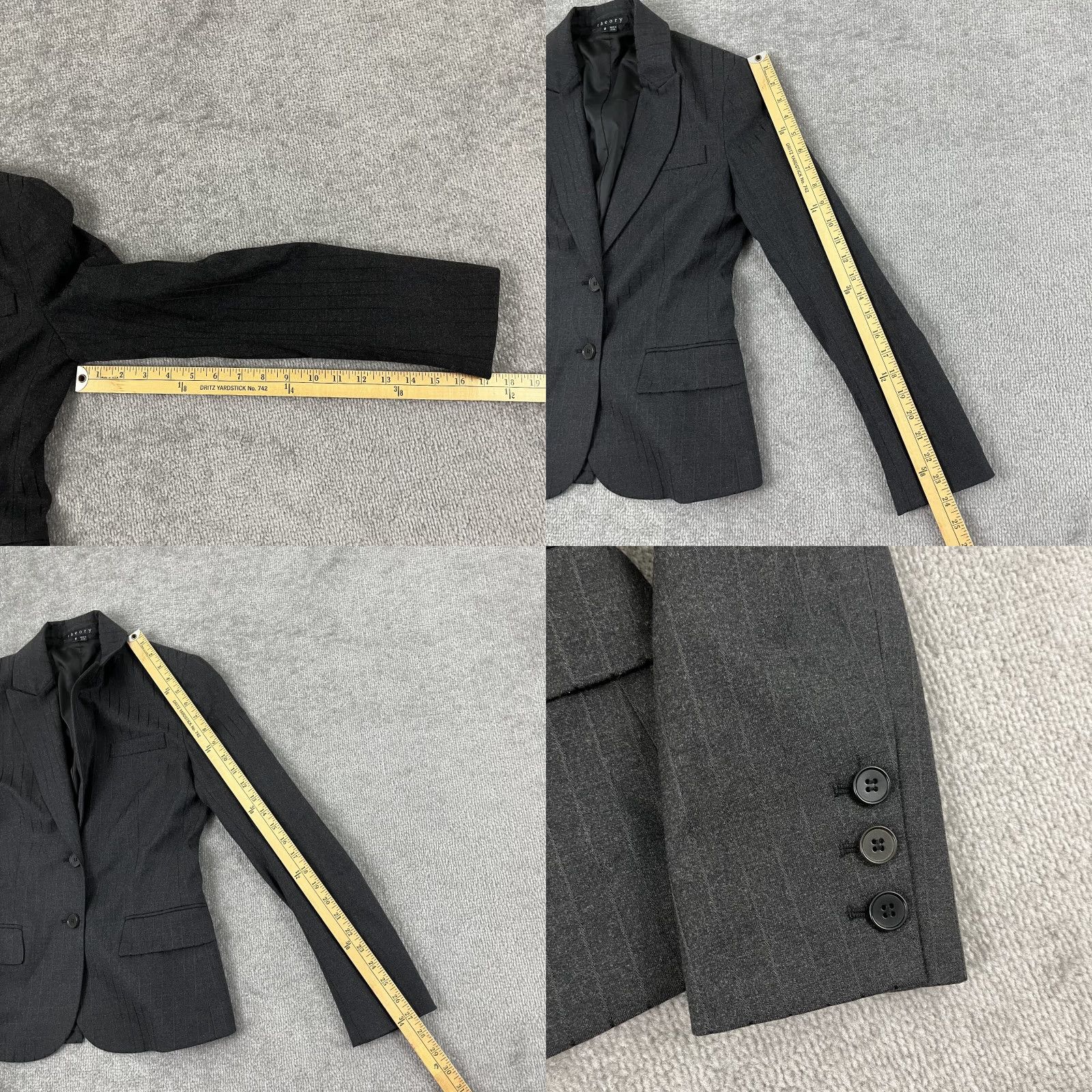 Theory Theory Nettie Blazer Women Size 8 Gray Striped Wool Blend 2-Button Office Jacket Size M / US 6-8 / IT 42-44 - 8 Thumbnail