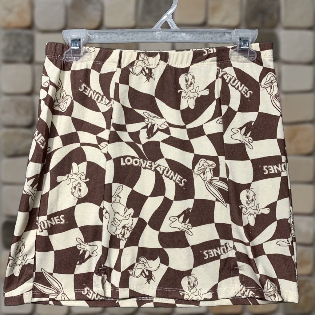Vintage VINTAGE? No — Looney Tunes Mini Skirt Brown Cream Bugs Daffy Sylvester Tweety Taz NWT Sz S Black? Size 28" / US 6 / IT 42 - 1 Thumbnail
