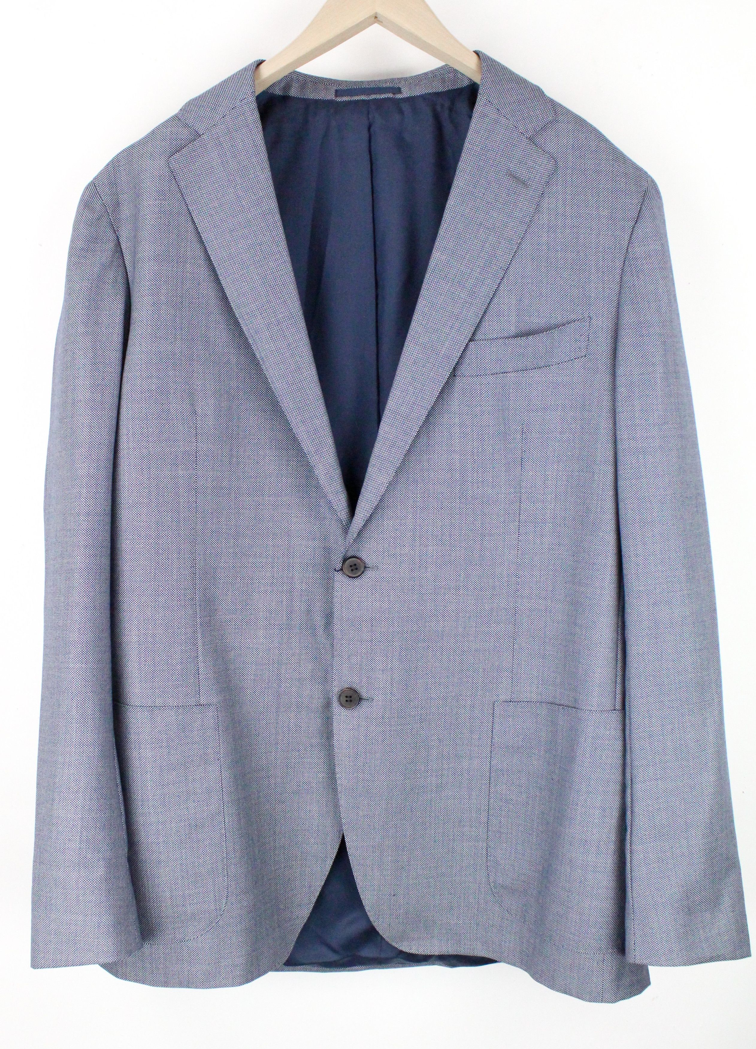 image of Suitsupply Havana Uk52L Slim Blue Melange Birdseye Check Wool 64094, Men's
