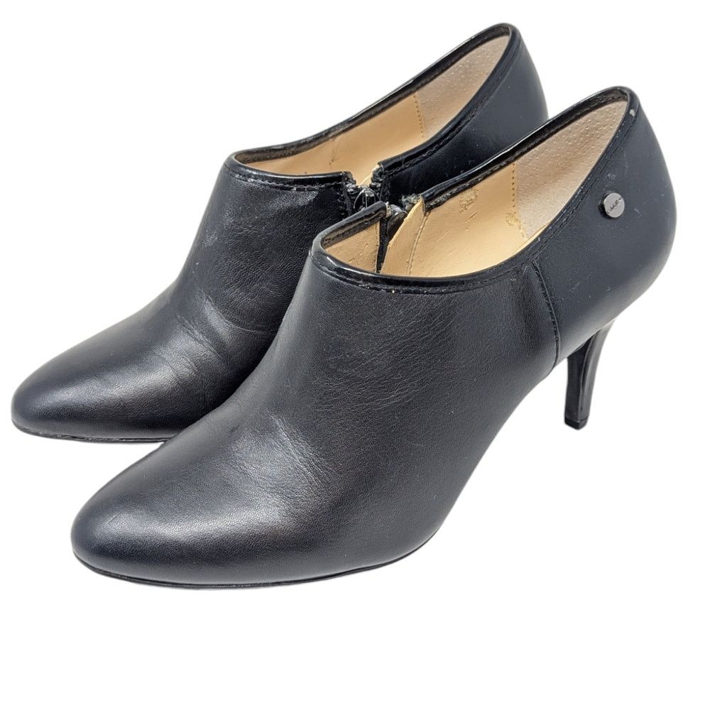 Y2K Calvin Klein Jenny Leather Pointed Toe Heel Shoes Bootie Black, Women's (Size 7.5)