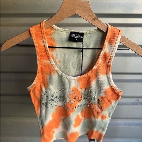 Designer × Von Dutch NWT VON DUTCH ORANGE/WHITE TIE DYE TANK TOP SZ SMALL S Size S / US 4 / IT 40 - 2 Thumbnail