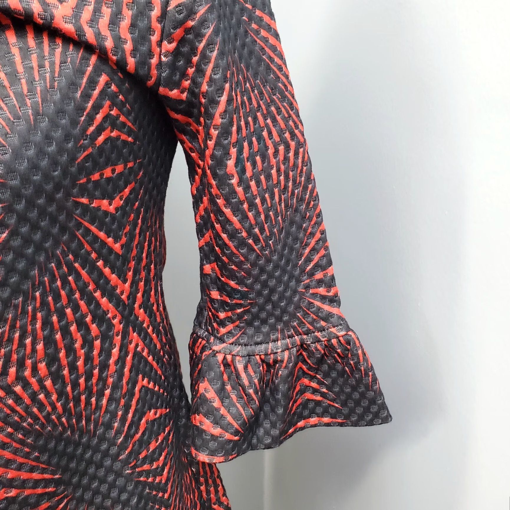 Anthropologie Aryeh Mini Dress Womens S Red Black Geometric Bell Sleeve Dress Size S / US 4 / IT 40 - 5 Thumbnail