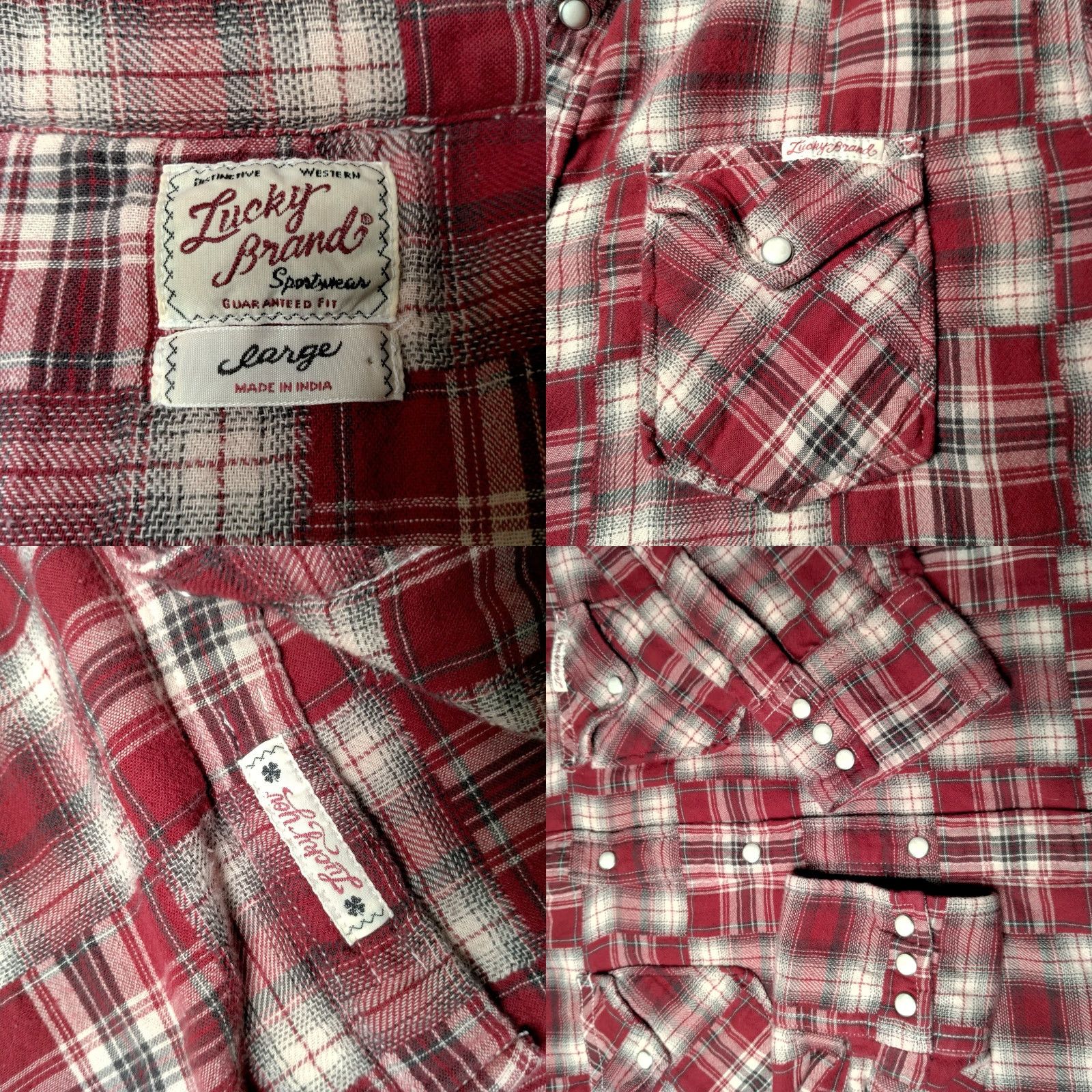 Lucky Brand Lucky Brand Shirt Western Flannel Patchwork Print Pearl Snap L Read Men Large Red Cotton Plaid Cowboy Workwear Sweatshirt? Size US L / EU 52-54 / 3 - 9 Thumbnail