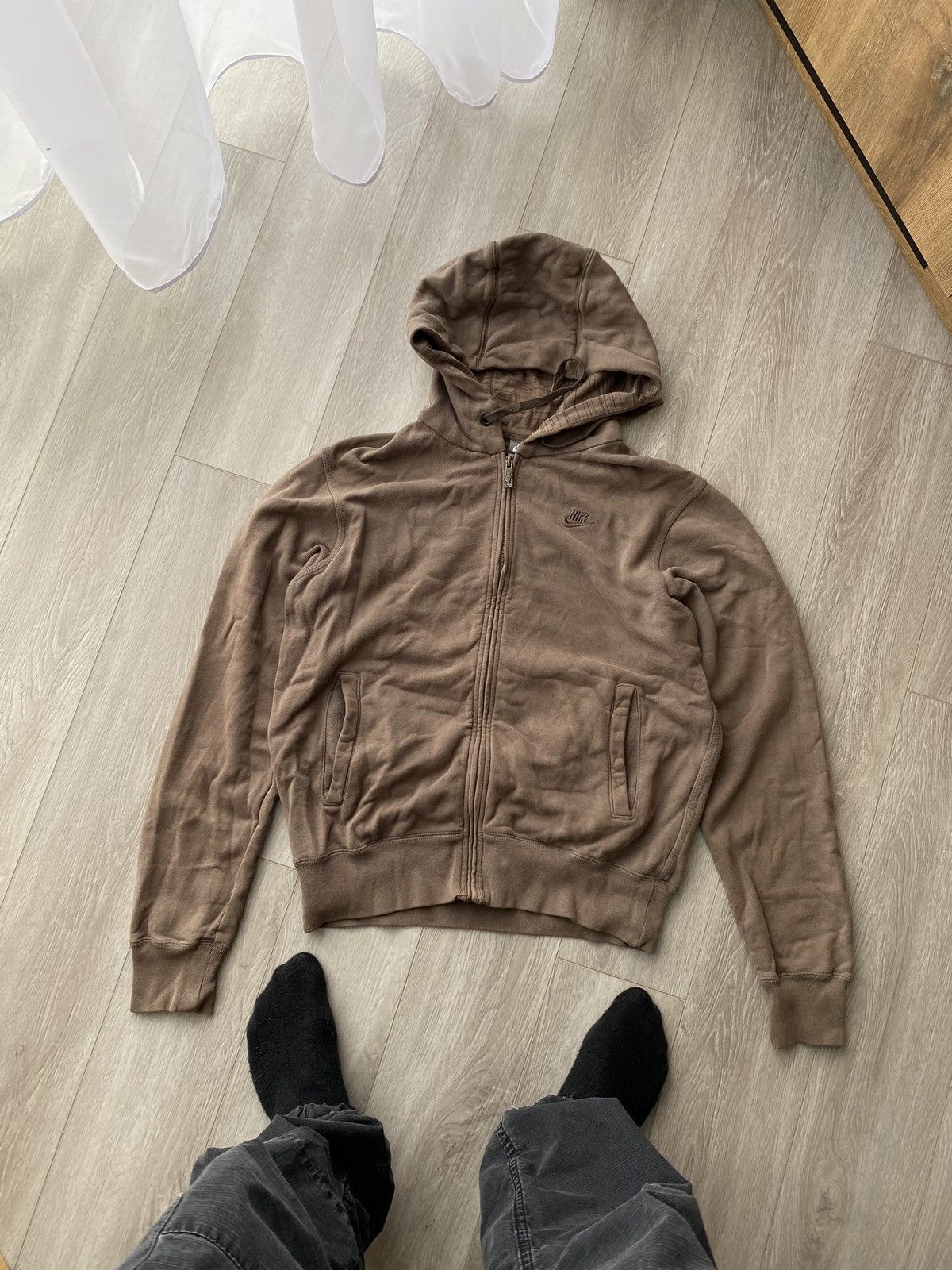 Nike × Vintage Vintage Y2K Nike Zip-Up Hoodie Brown Size US S / EU 44-46 / 1 - 1 Thumbnail