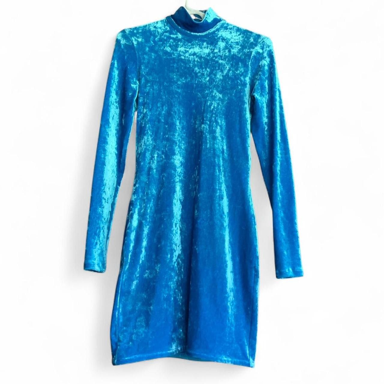 Balenciaga Velvet Turtleneck Mini Dress NWT Cyclades Blue Size M / US 6-8 / IT 42-44 - 1 Thumbnail