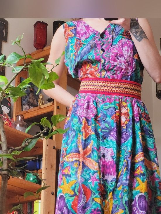 Vintage Vintage Hot Honey Tropical Mermaidcore Maxi Cotton Dress - L Size L / US 10 / IT 46 - 3 Thumbnail