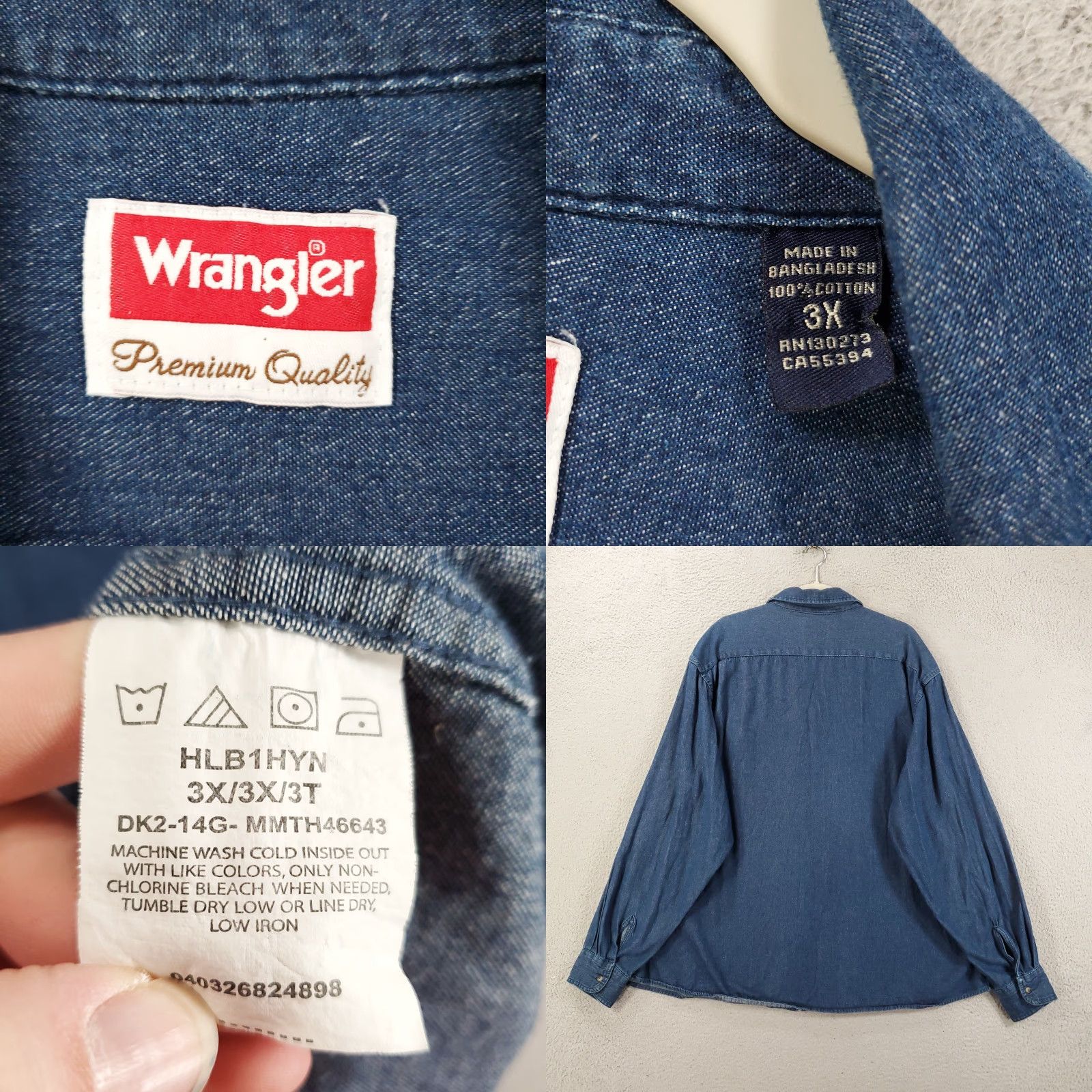 Wrangler VINTAGE Wrangler Button-Up Mens 3XL Denim Chambray Long Sleeve Shirt Blue Size US XXL / EU 58 / 5 - 8 Thumbnail