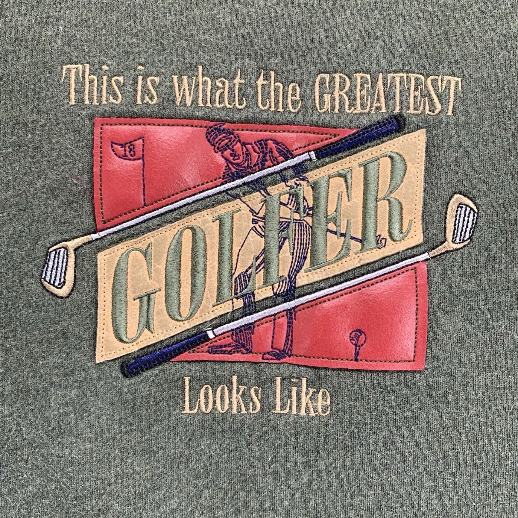 Vintage VINTAGE Men's Golf Sweatshirt XL Green 90s Sports Humor Embroidered Leather Details Crew Neck Pullover Heavyweight Fleece Size US XL / EU 56 / 4 - 3 Thumbnail