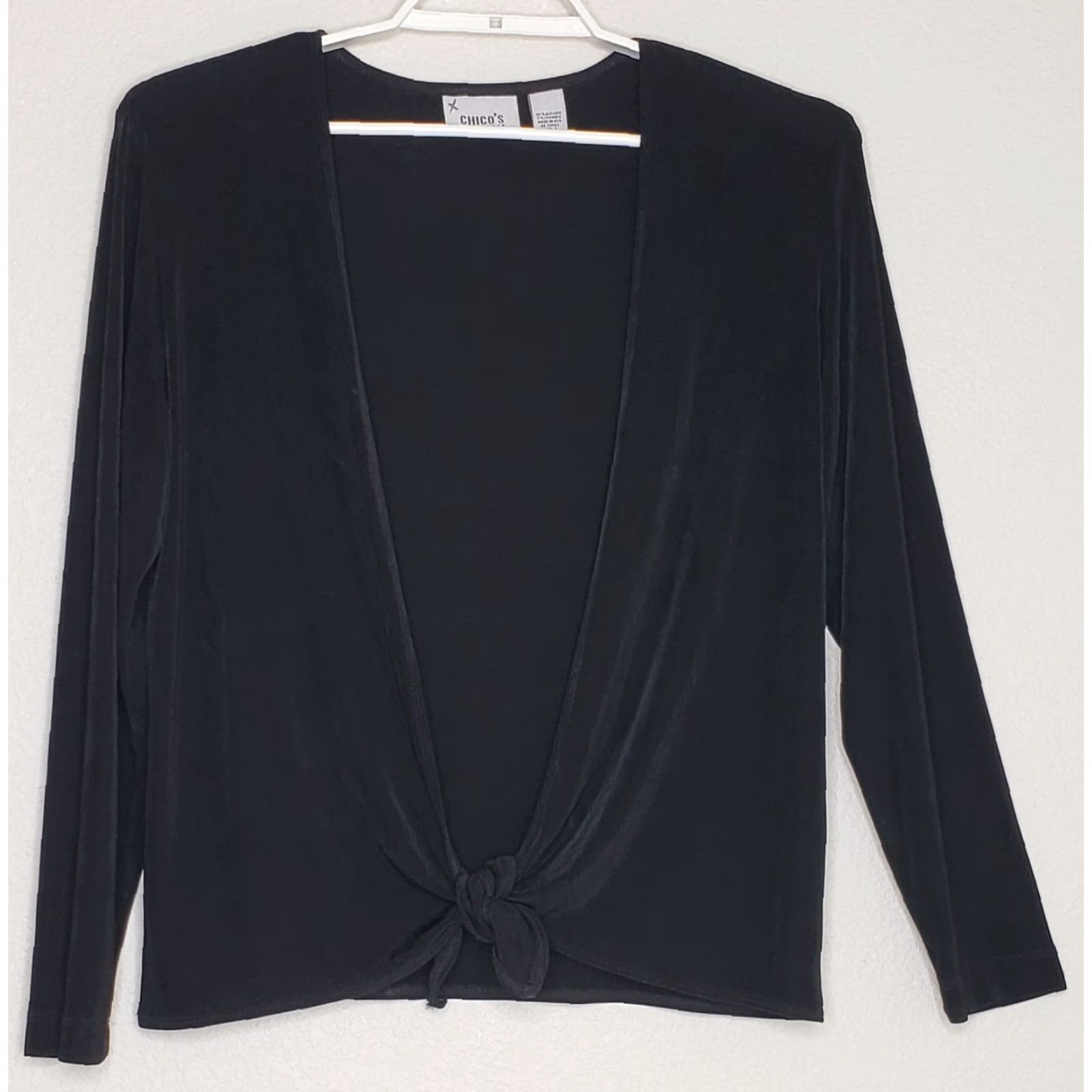 Vintage Chico’s Travelers Cardigan Top Womens - Shirt Cardigan - Size 1 Black Long Sleeve Tie Front Lightweight Stretch Size XS / US 0-2 / IT 36-38 - 2 Thumbnail