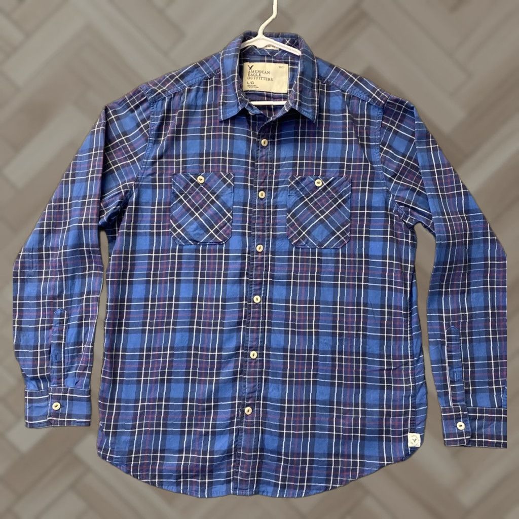 American Eagle Outfitters American Eagle Outfitters Button-Up Shirt Men's L Long Sleeve Blue Plaid Logo Shirt Size US L / EU 52-54 / 3 - 1 Thumbnail