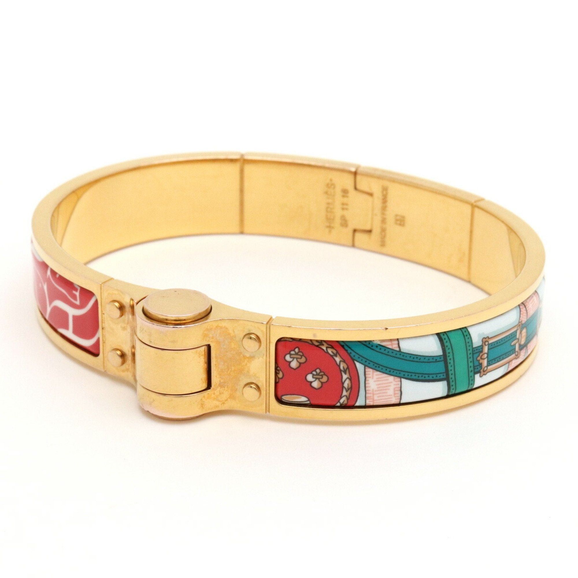 image of Hermes Charnier Pm Bracelet Bangle Horse Pattern Pink Red Multicolor in Black, Women's