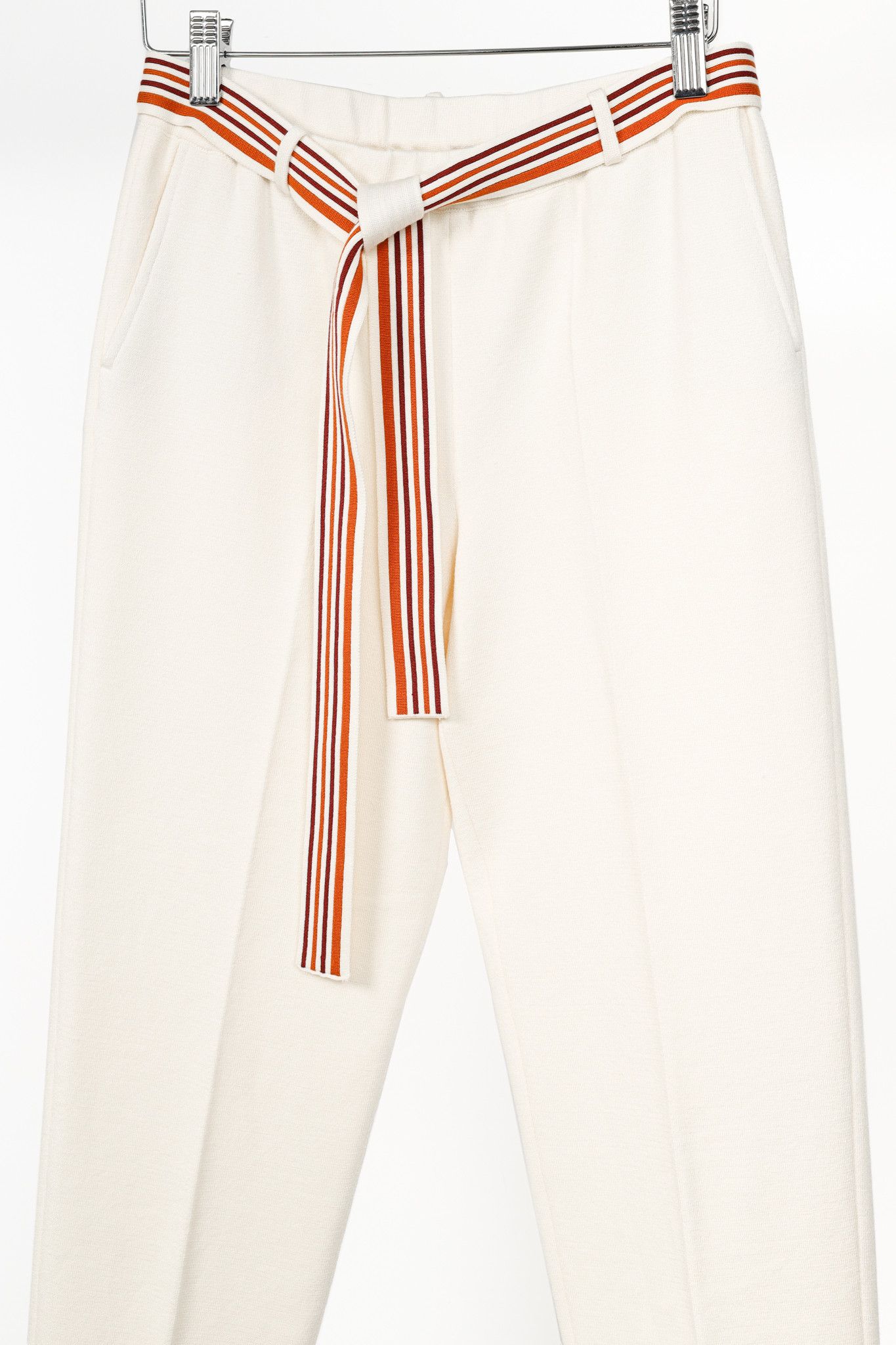 Loro Piana Loro Piana Ivory Silk & Cotton Knit Stripe-Belt Pants Size 27" / US 4 / IT 40 - 3 Thumbnail