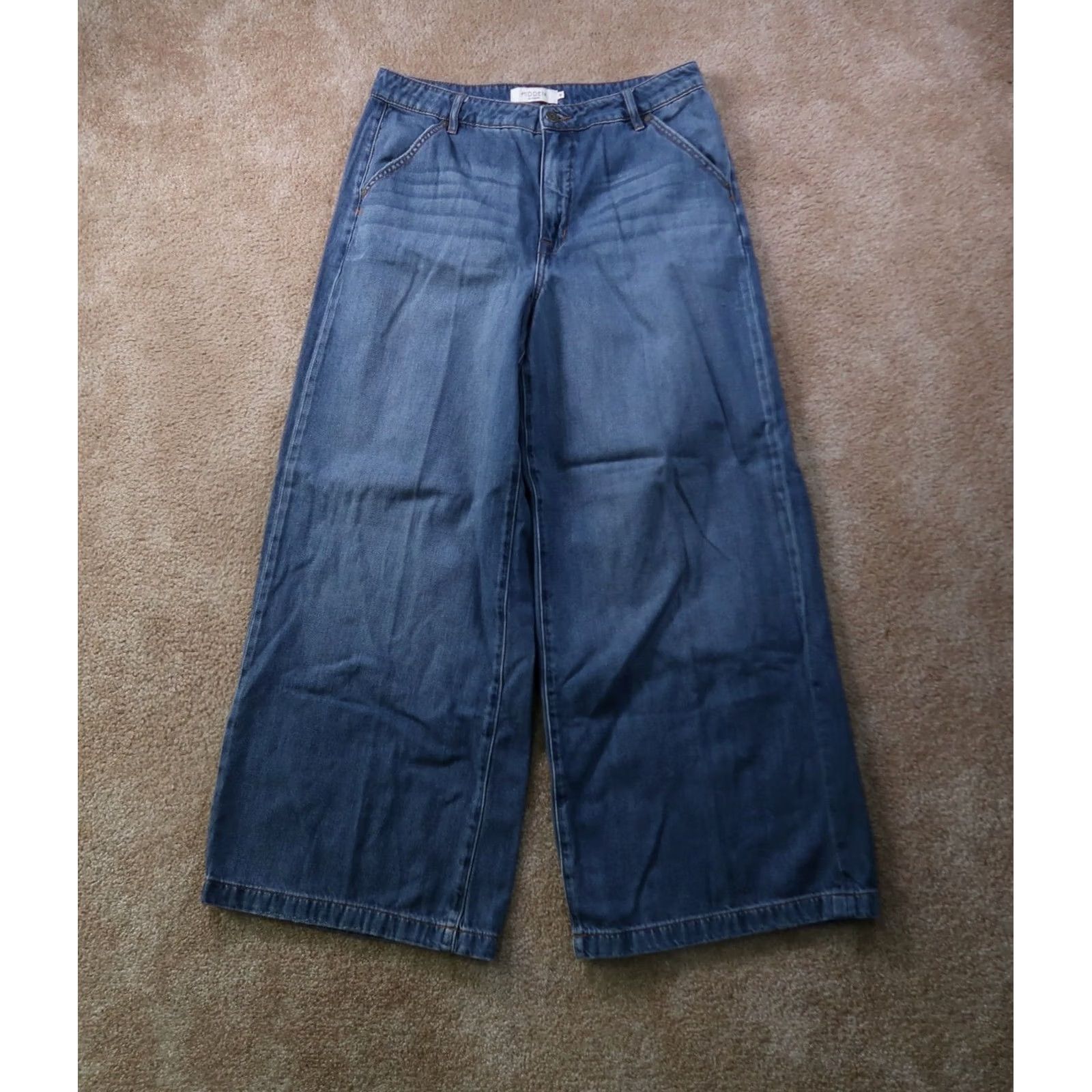 Vintage Hidden Wide-Leg Jeans Women 31 Blue Denim High Rise 5-Pocket Cotton Polyester Spandex Medium Wash Modern Vintage: No Size 24" / US 00 / IT 34 - 2 Thumbnail