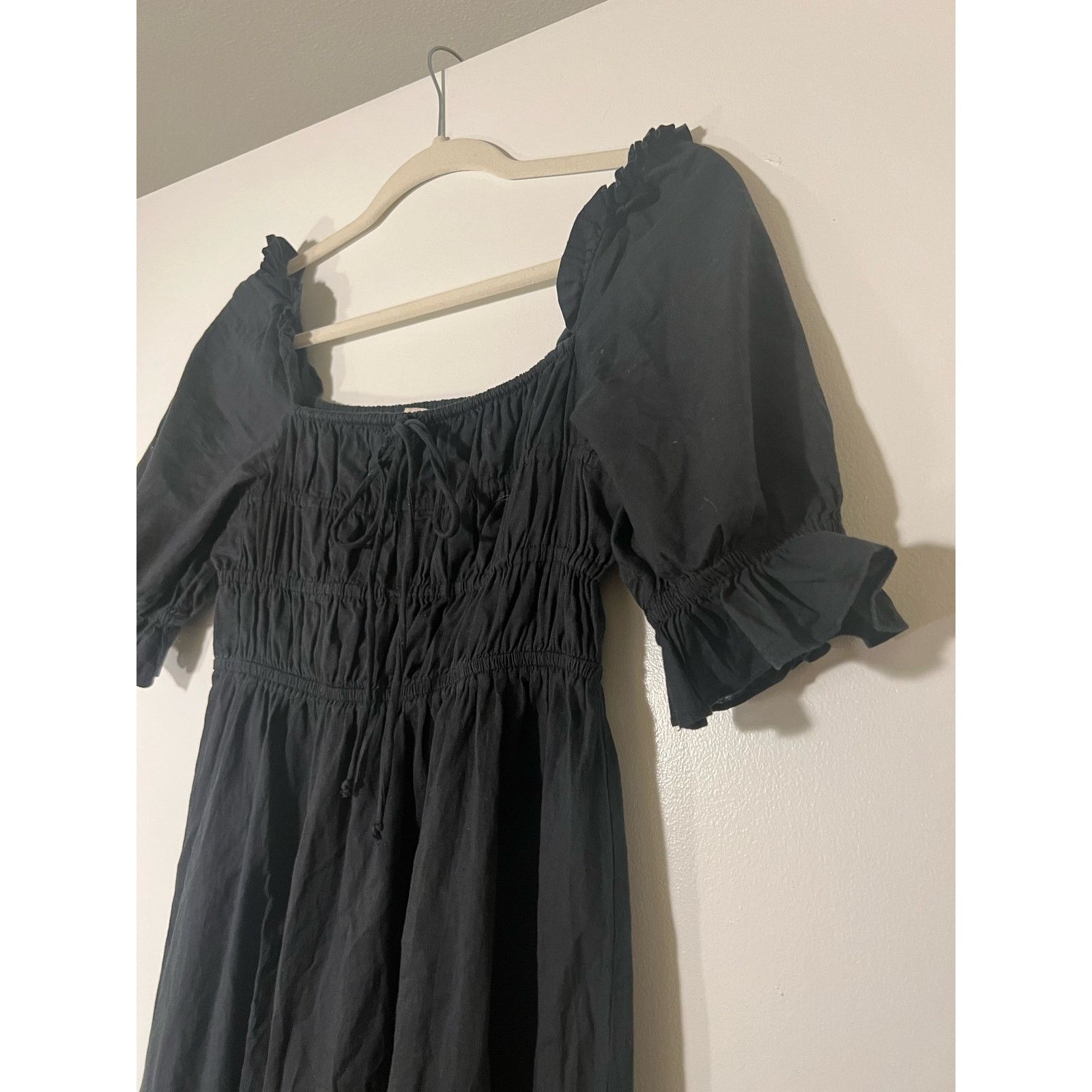 The Unbranded Brand Playa Lucila Black Puff Sleeve Cotton Midi Dress Sz S Size S / US 4 / IT 40 - 2 Thumbnail