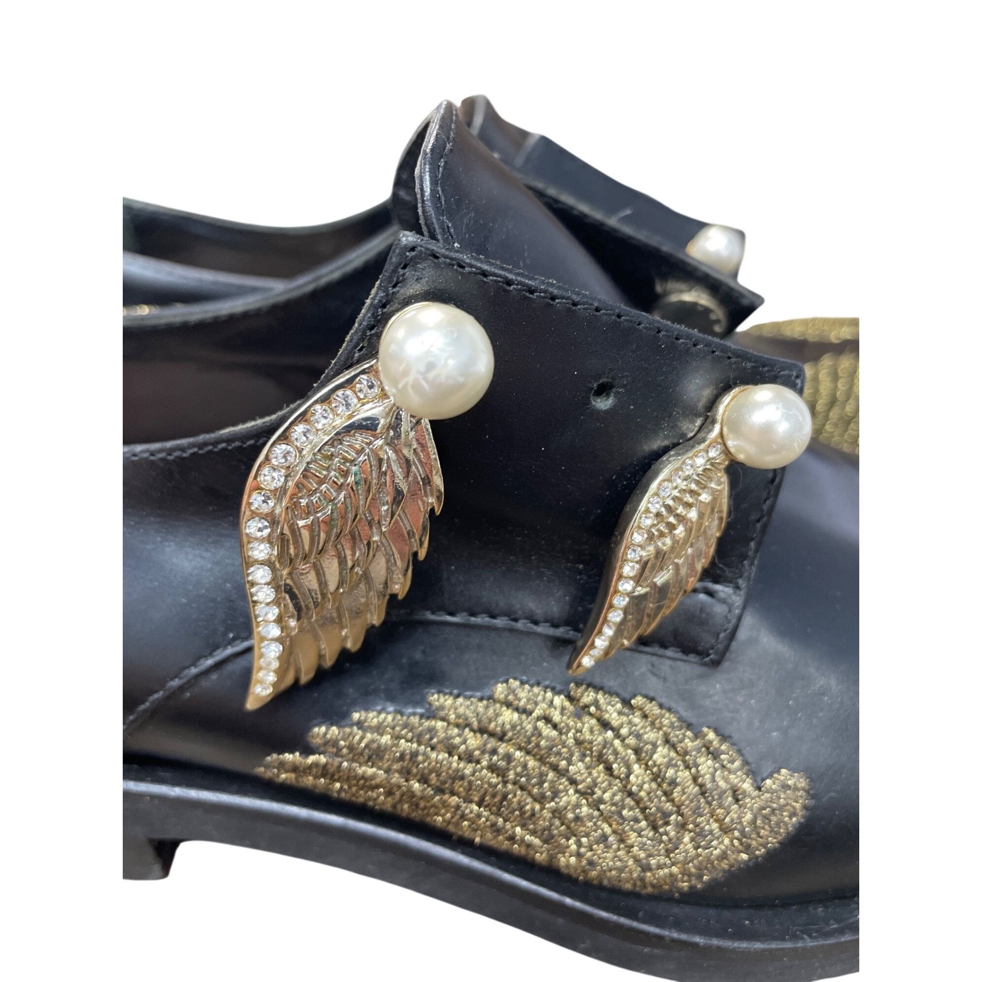 Other Coliac Italy made womans Black Leather Wing Pearl Loafers Sz Size US 7 / IT 37 - 7 Thumbnail