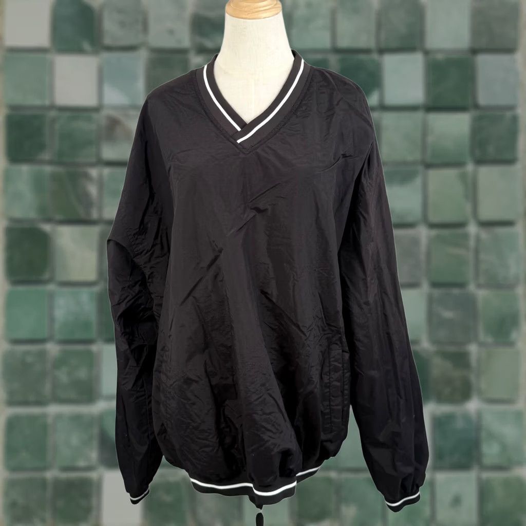 Vintage Rawlings Windbreaker Pullover Black V-Neck Striped Trim 3XL Big & Tall Mens Jacket Sportswear Size US XXL / EU 58 / 5 - 1 Thumbnail
