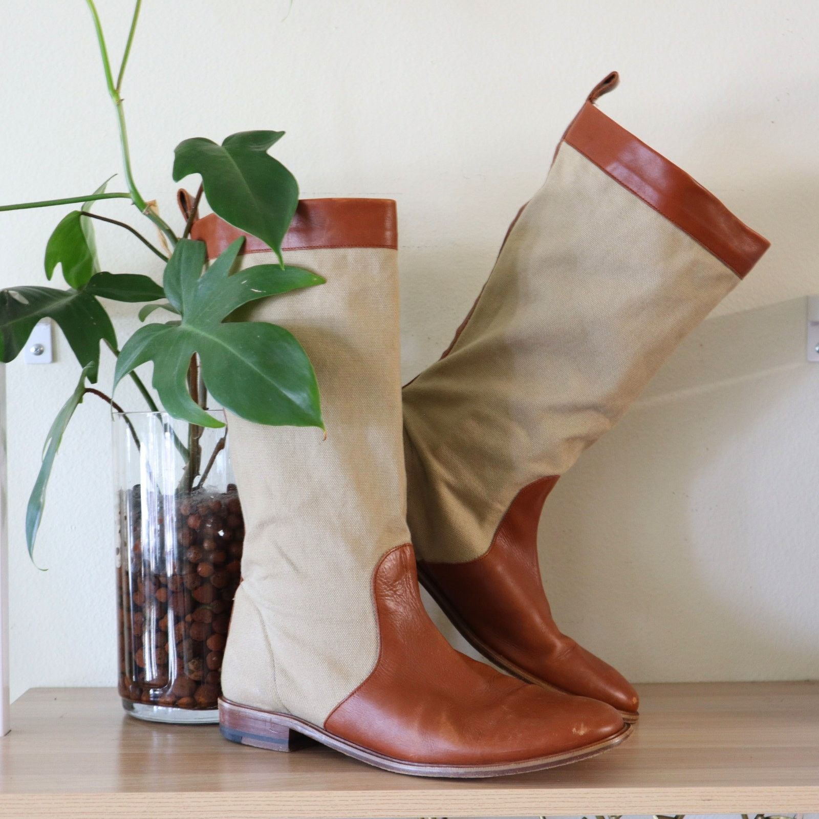 Robert Clergerie Vintage Women's Robert Clergerie Brown & Beige Riding Boots Size US 9 / IT 39 - 1 Thumbnail