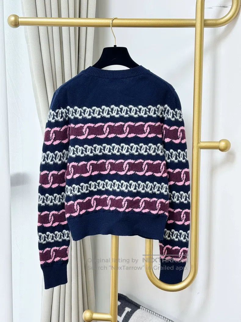 Chanel Chanel 23B dark blue double C striped logo long-sleeved ca Size XXS / US 00 / IT 34 - 4 Thumbnail