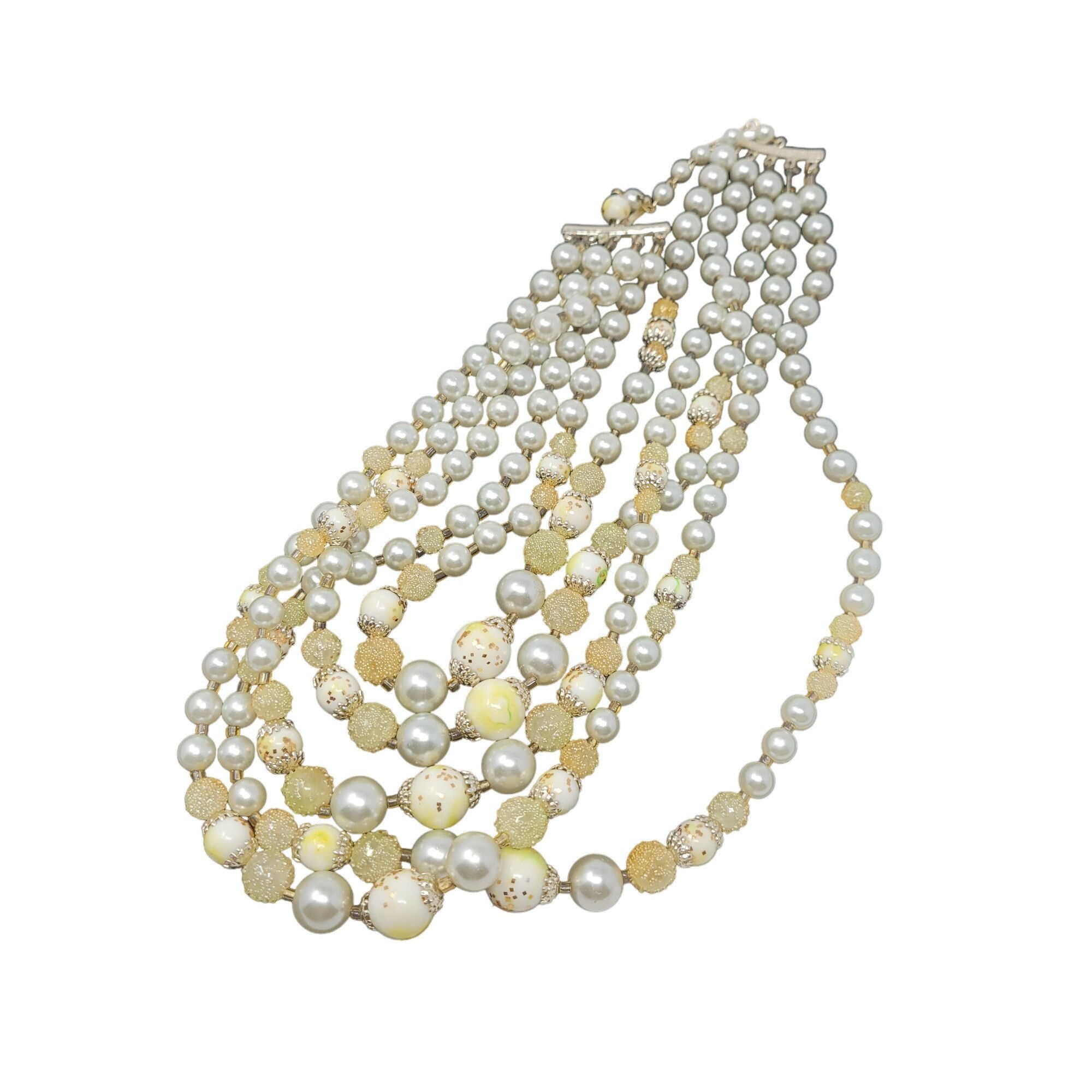 Vintage Vtg Japan Signed Faux Pearl Beaded 5 Multi Strand Necklace Size ONE SIZE - 6 Thumbnail