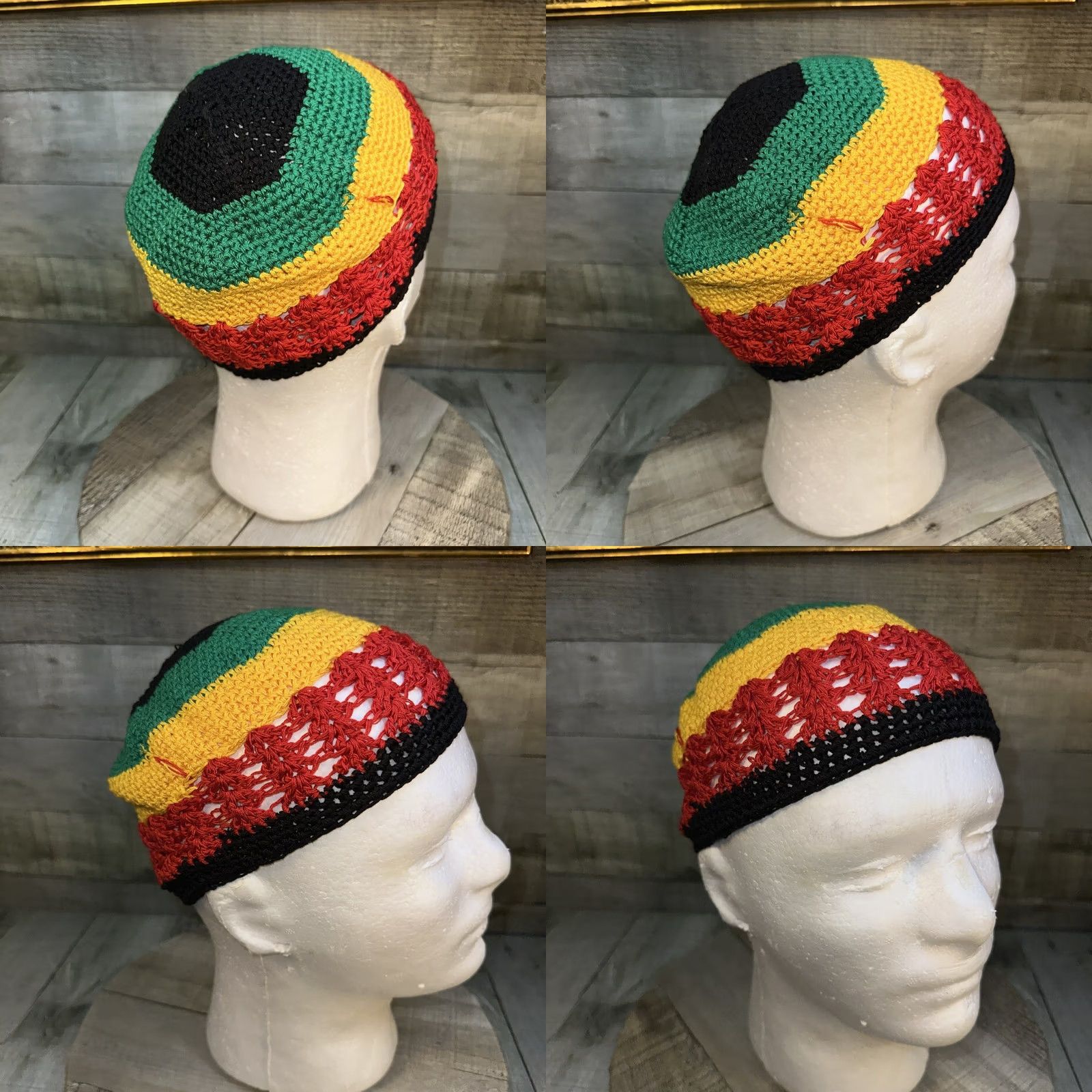 Vintage VINTAGE Handmade Rasta Crochet Beanie Hat Black Green Red Yellow Jamaica Reggae Cap Beanie Men One Size Size ONE SIZE - 8 Thumbnail