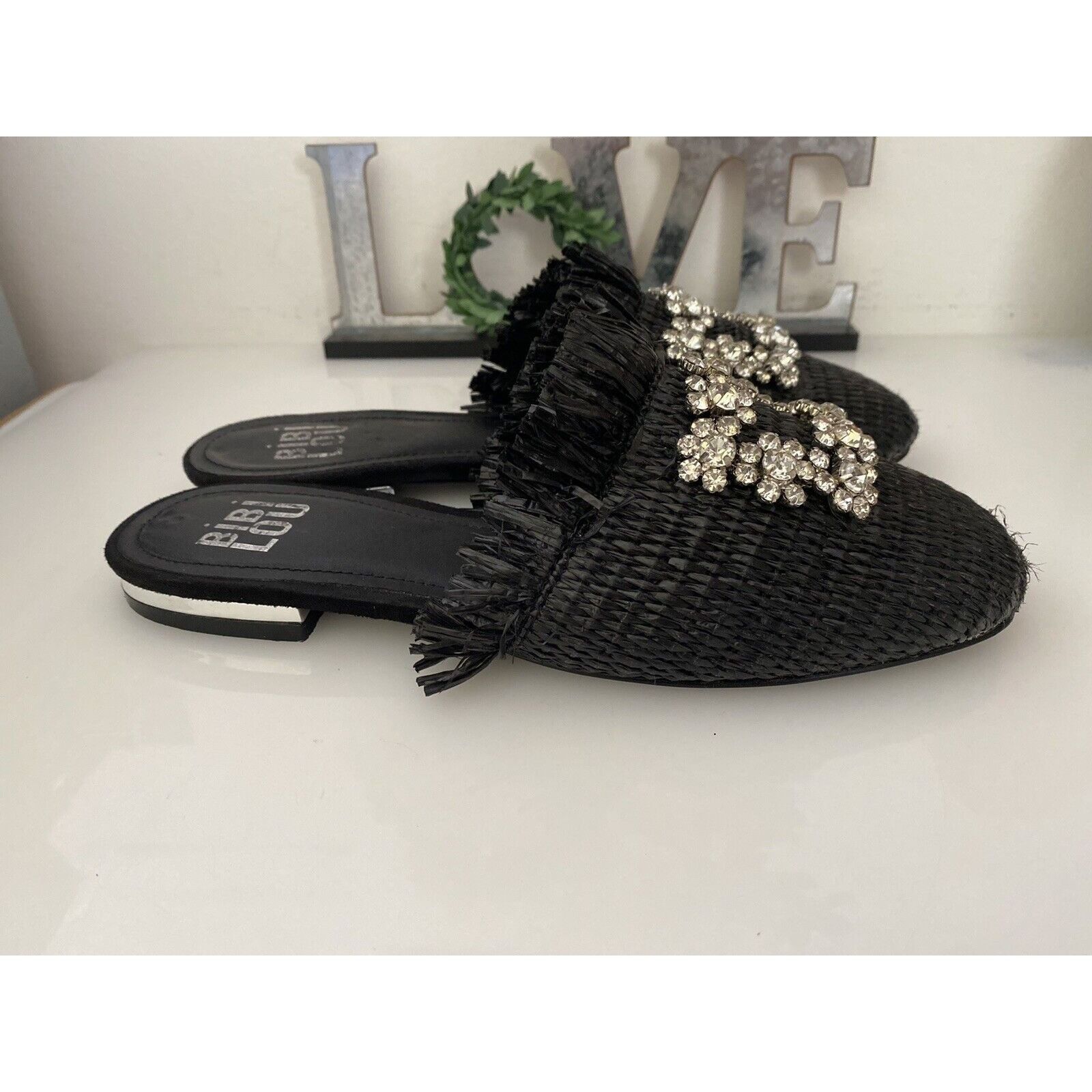 Vintage Bibi Lou Raffia Gem Jeweled Mule Slide Slip On Slipper Shoes Size US 6 / IT 36 - 8 Thumbnail
