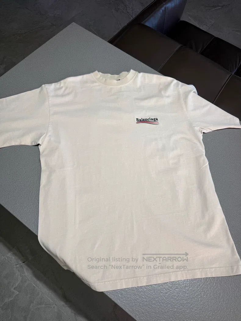 Balenciaga Balenciaga Embroidered Cola Logo Beige Round Neck Short Sl Size US M / EU 48-50 / 2 - 1 Thumbnail