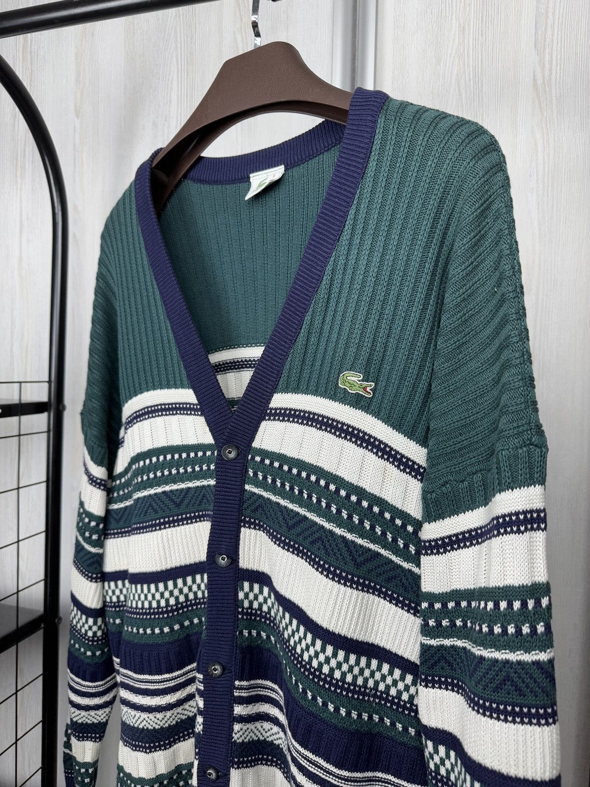 Lacoste Lacoste vintage 90s green striped cotton blend cardigan Size US L / EU 52-54 / 3 - 4 Thumbnail