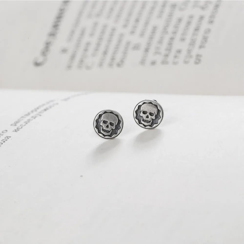 Jewelry Retro Skull Stud Earrings 925 Sterling Silver Gift Size ONE SIZE - 4 Thumbnail