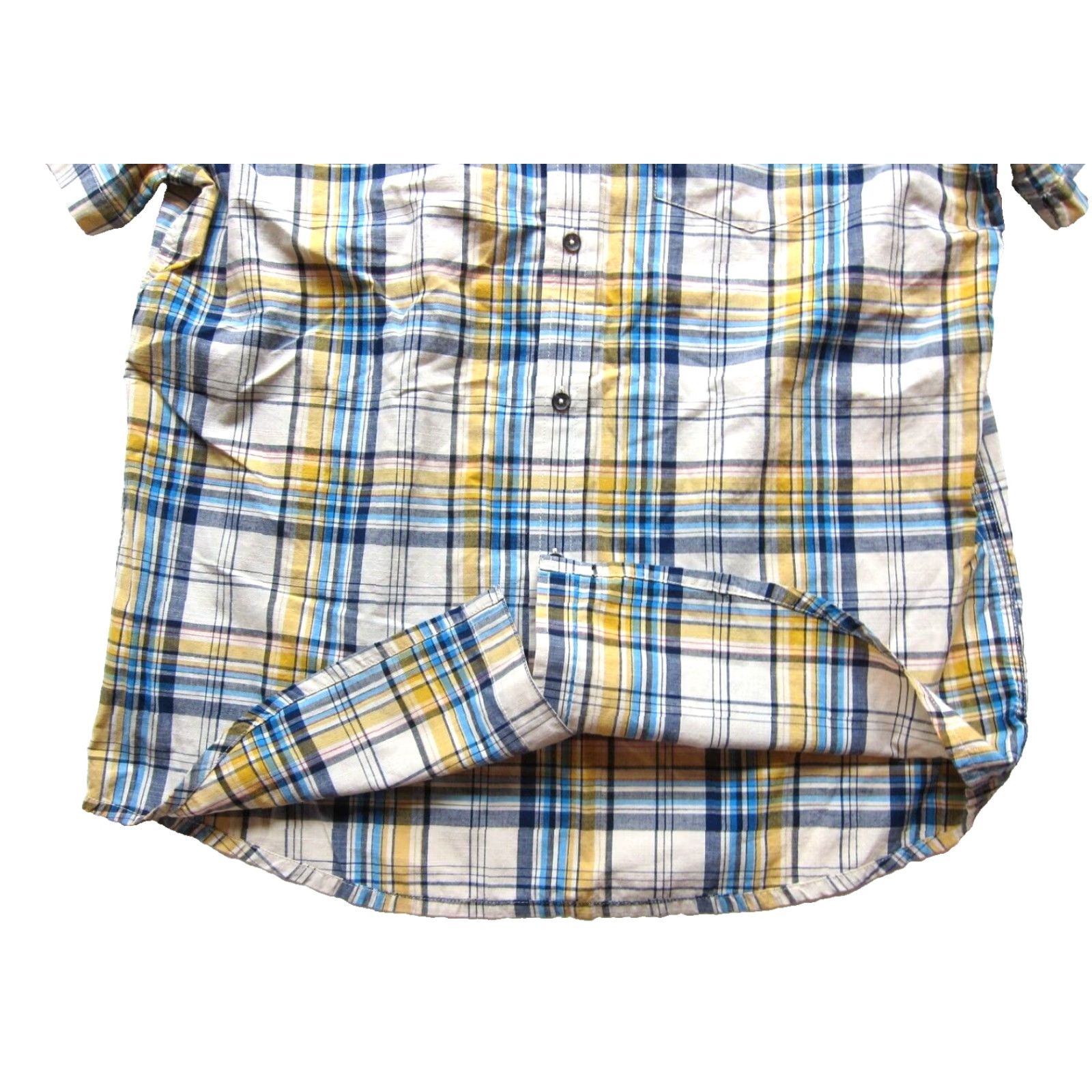 Prana VINTAGE PrAna Blue Yellow Ivory Plaid Organic Cotton Button Up Short Sleeve Shirt Men L Size US L / EU 52-54 / 3 - 5 Thumbnail