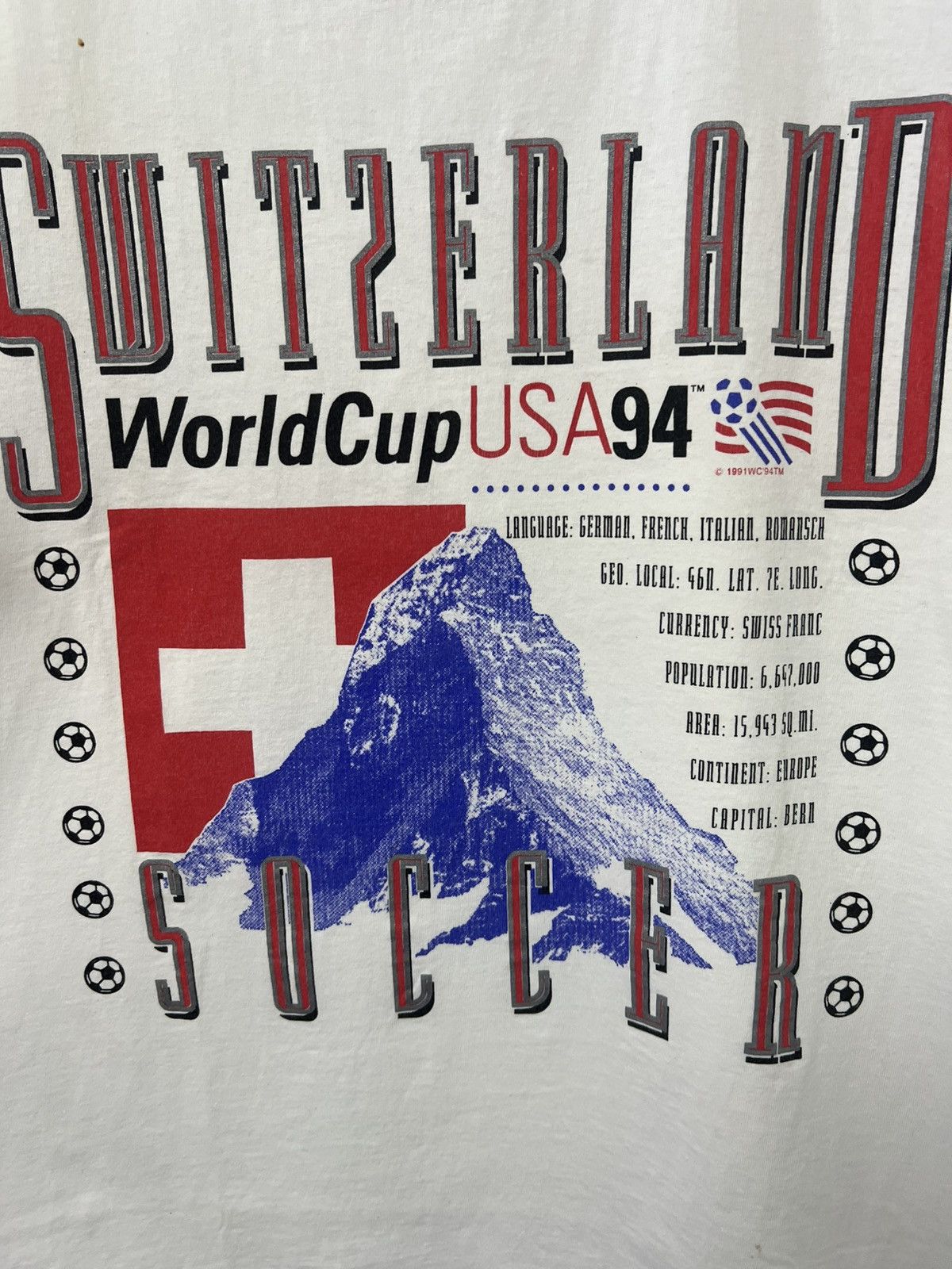 Vintage Switzerland 1991 World Cup USA 1994 T shirt Swiss Tee Sz L Size US L / EU 52-54 / 3 - 14 Thumbnail