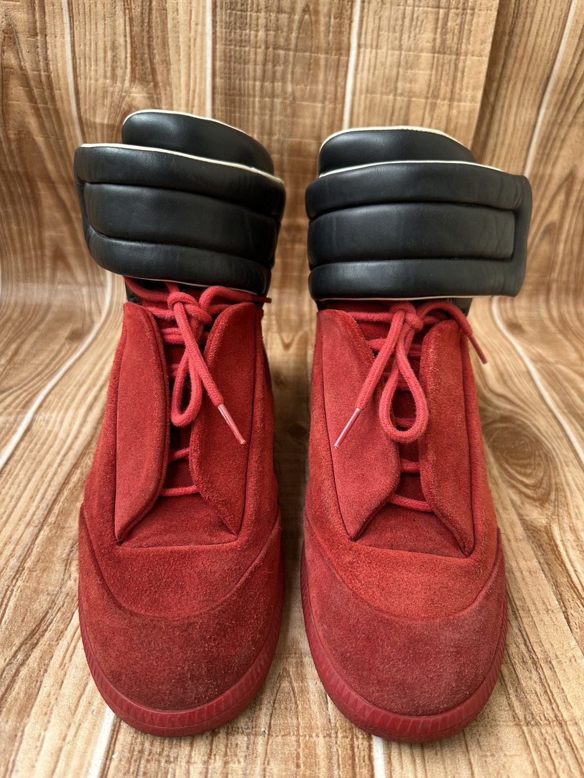 Maison Margiela 👀Maison Margiela Red Leather Suede Futures Hightops Size US 9 / EU 42 - 1 Thumbnail