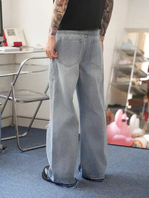 Jean Distressed Wide Leg Denim Jeans Ripped VIntage Size US 36 / EU 52 - 2 Thumbnail