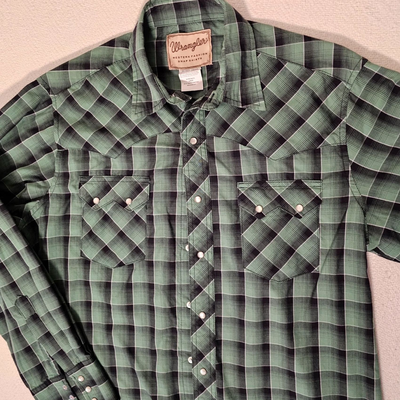 Wrangler VINTAGE Wrangler Western Shirt Mens L Green Plaid Snap Size US L / EU 52-54 / 3 - 3 Thumbnail