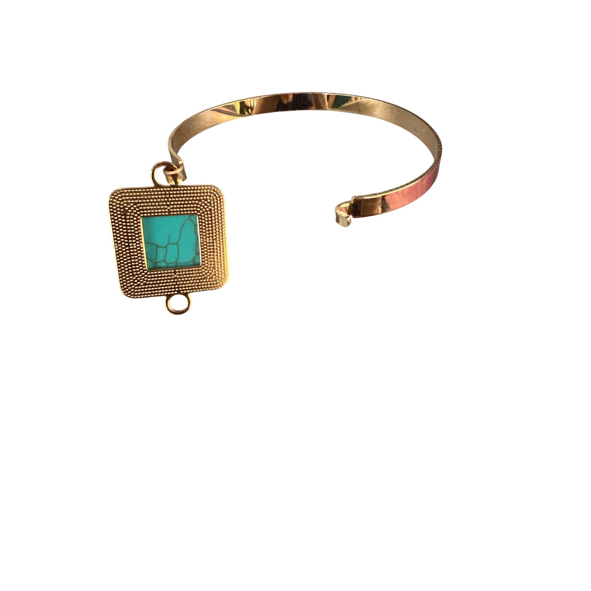 Other Gold Tone Bangle Bracelet Square Faux Turquoise Cabochon Hoo Size ONE SIZE - 4 Thumbnail