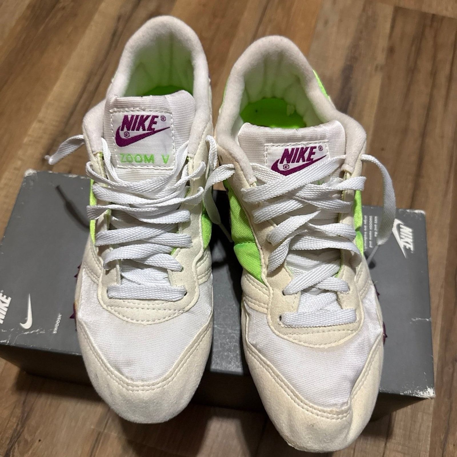 Nike 90s Nike Zoom V White Electric Green Red Plum Track Spikes Size US 9.5 / EU 42-43 - 5 Thumbnail