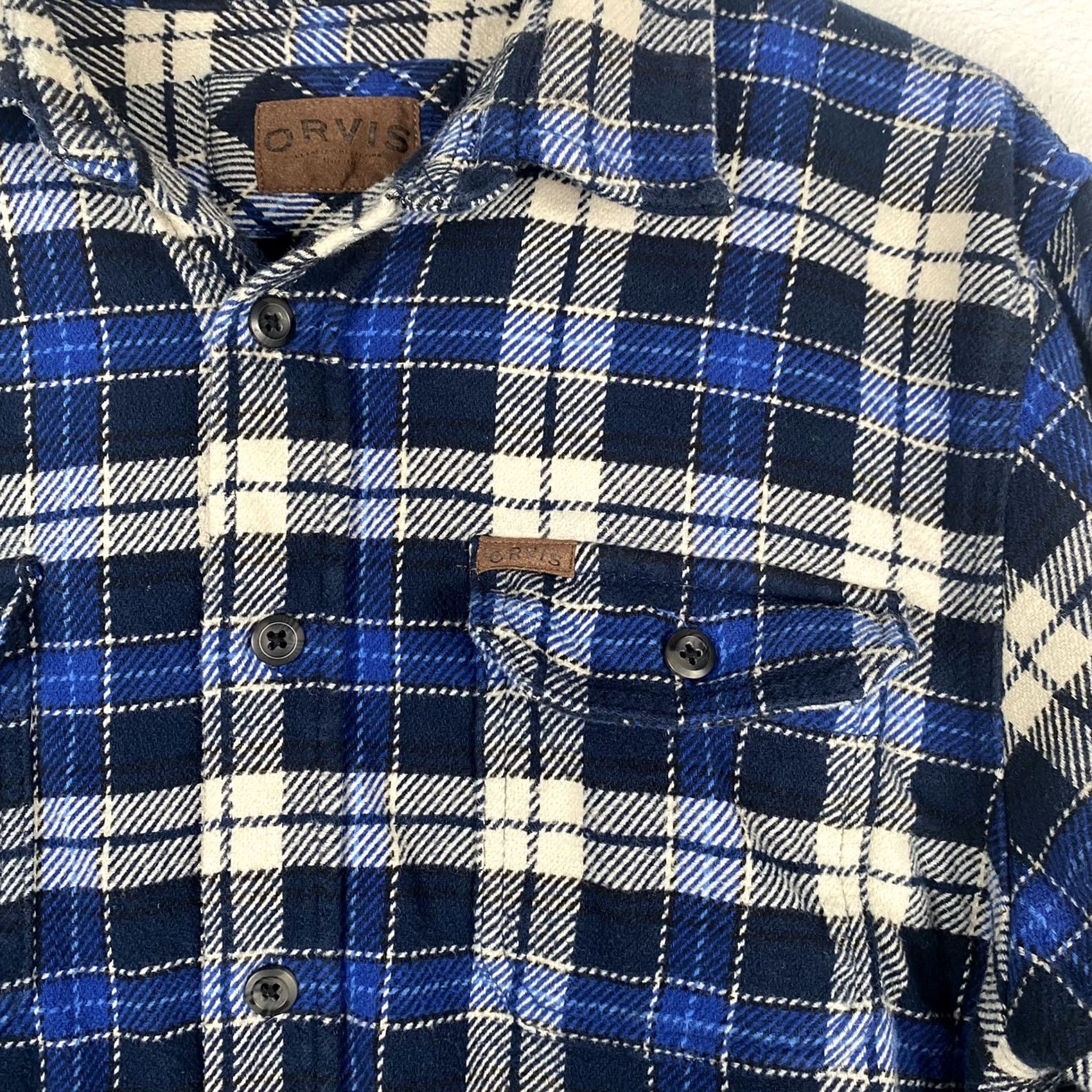Orvis VINTAGE Orvis Shirt Mens Blue Flannel Button-Up Long Sleeve with Pockets Size M Size US M / EU 48-50 / 2 - 2 Thumbnail