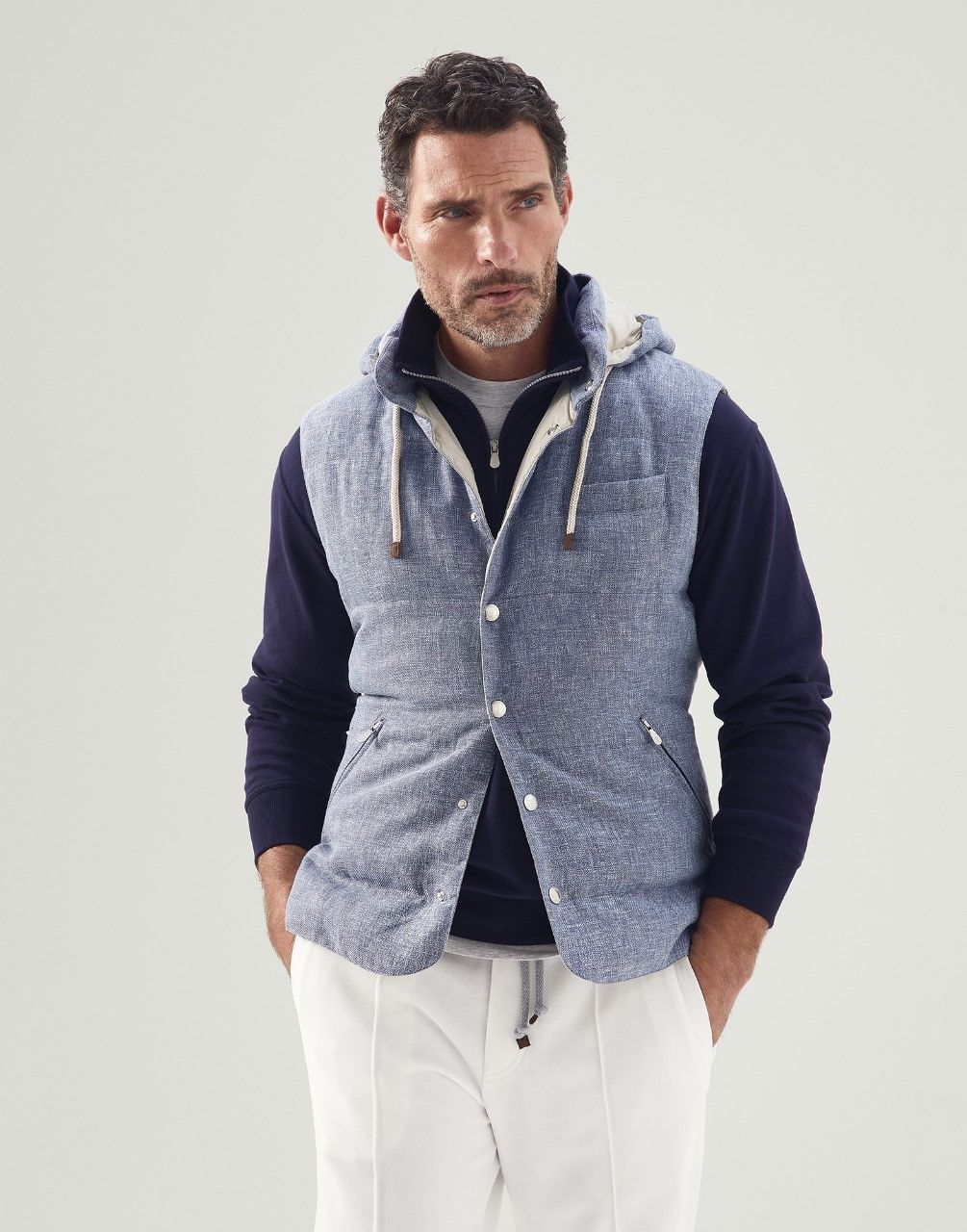 image of Brunello Cucinelli O1W1Db10524 Vest In Light Blue, Men's (Size XL)