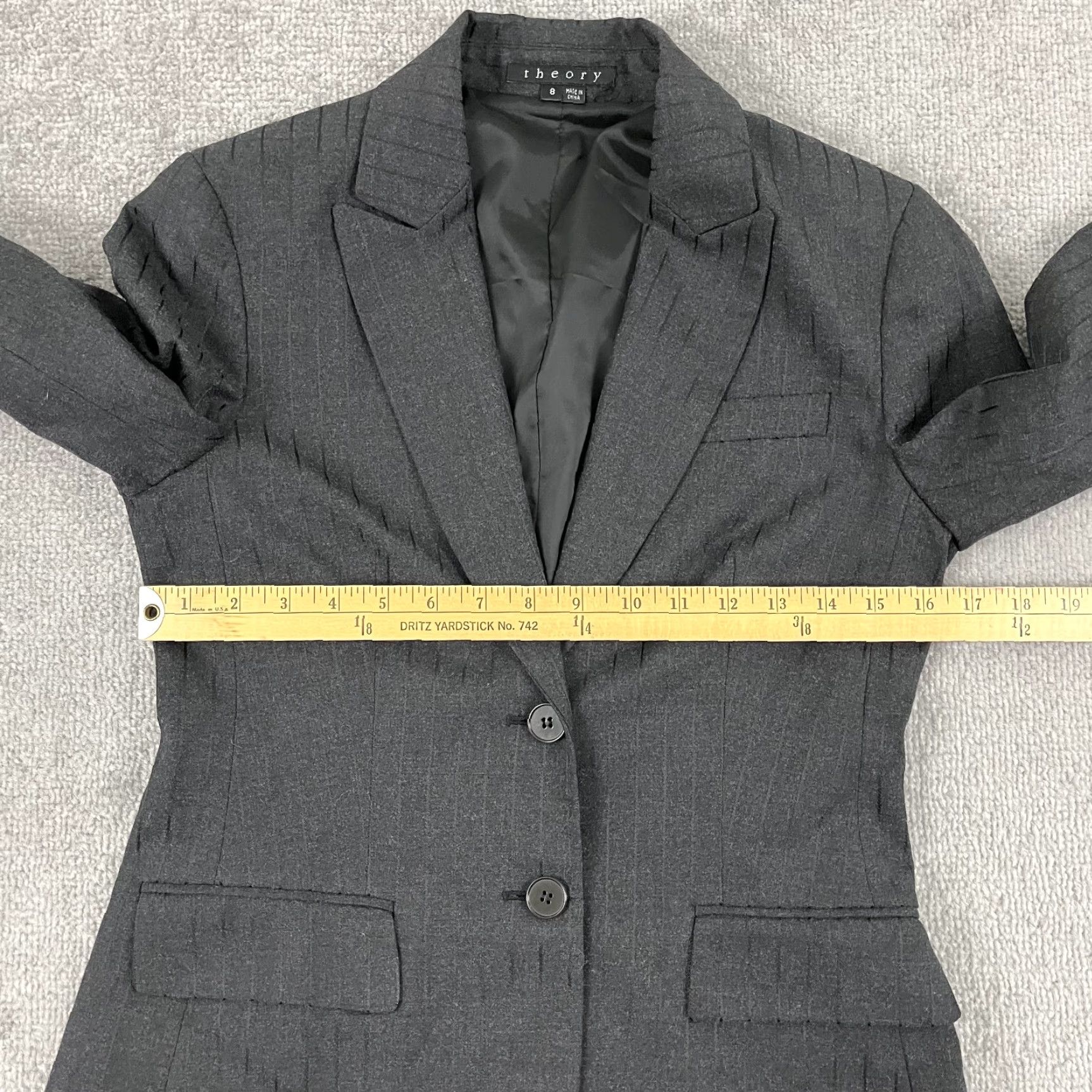 Theory Theory Nettie Blazer Women Size 8 Gray Striped Wool Blend 2-Button Office Jacket Size M / US 6-8 / IT 42-44 - 7 Thumbnail