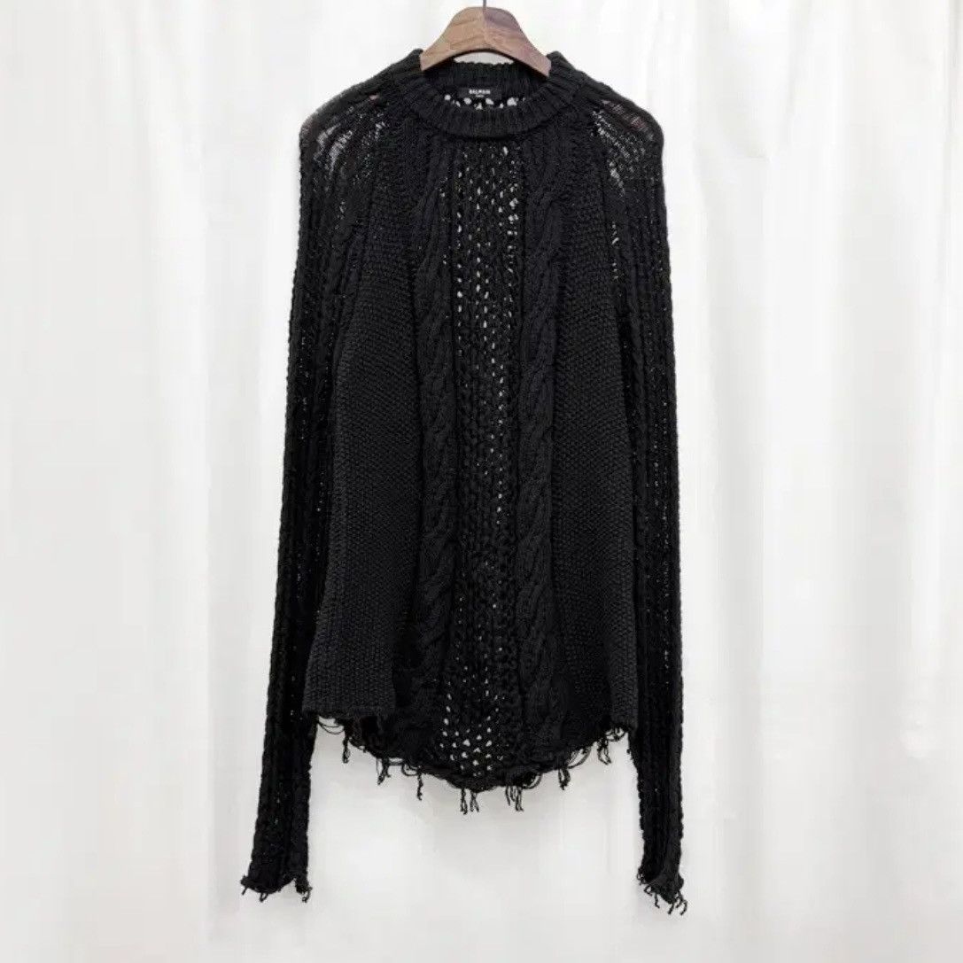 Balmain Balmain Mens Destroyed See-Through Cable Knit Size US M / EU 48-50 / 2 - 2 Thumbnail