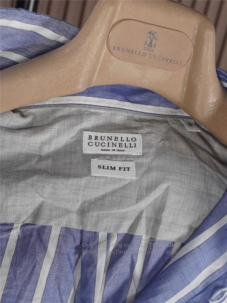Brunello Cucinelli Brunello Cucinelli size 39 Men's Blue Striped Windsor Colla Size US XS / EU 42 / 0 - 3 Thumbnail