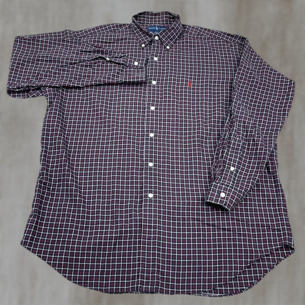 Ralph Lauren Ralph Lauren Shirt Men Large Blue Red Button Up Plaid Collar Down Logo Embroidered Casual Mystery Blake Tattersall A59 Size 42R - 1 Thumbnail